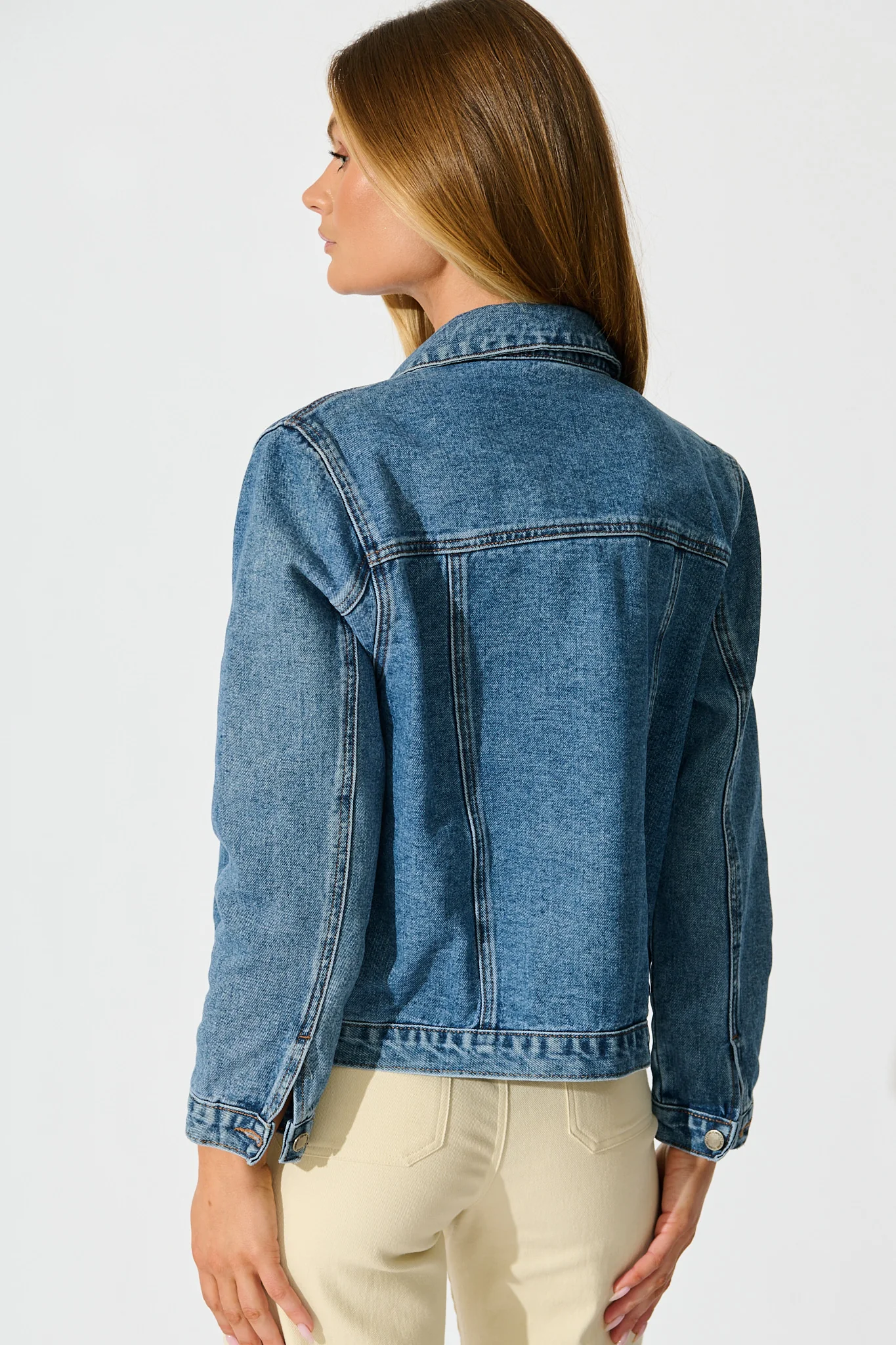 No Doubts Denim Jacket in Mid Blue Wash - Image 7