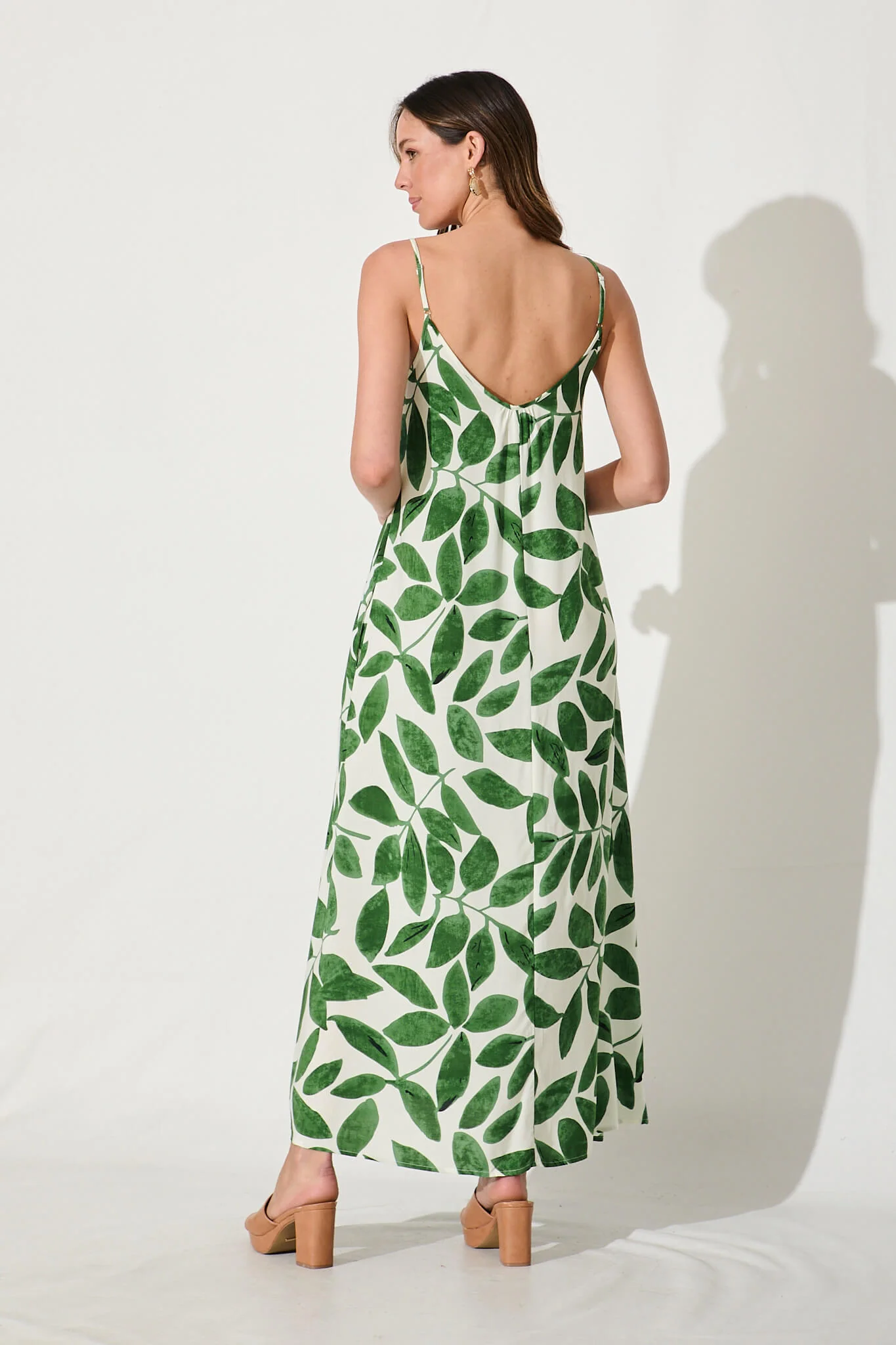 No Scrubs Maxi Dress In Cream With Green Leaf Print - Image 4