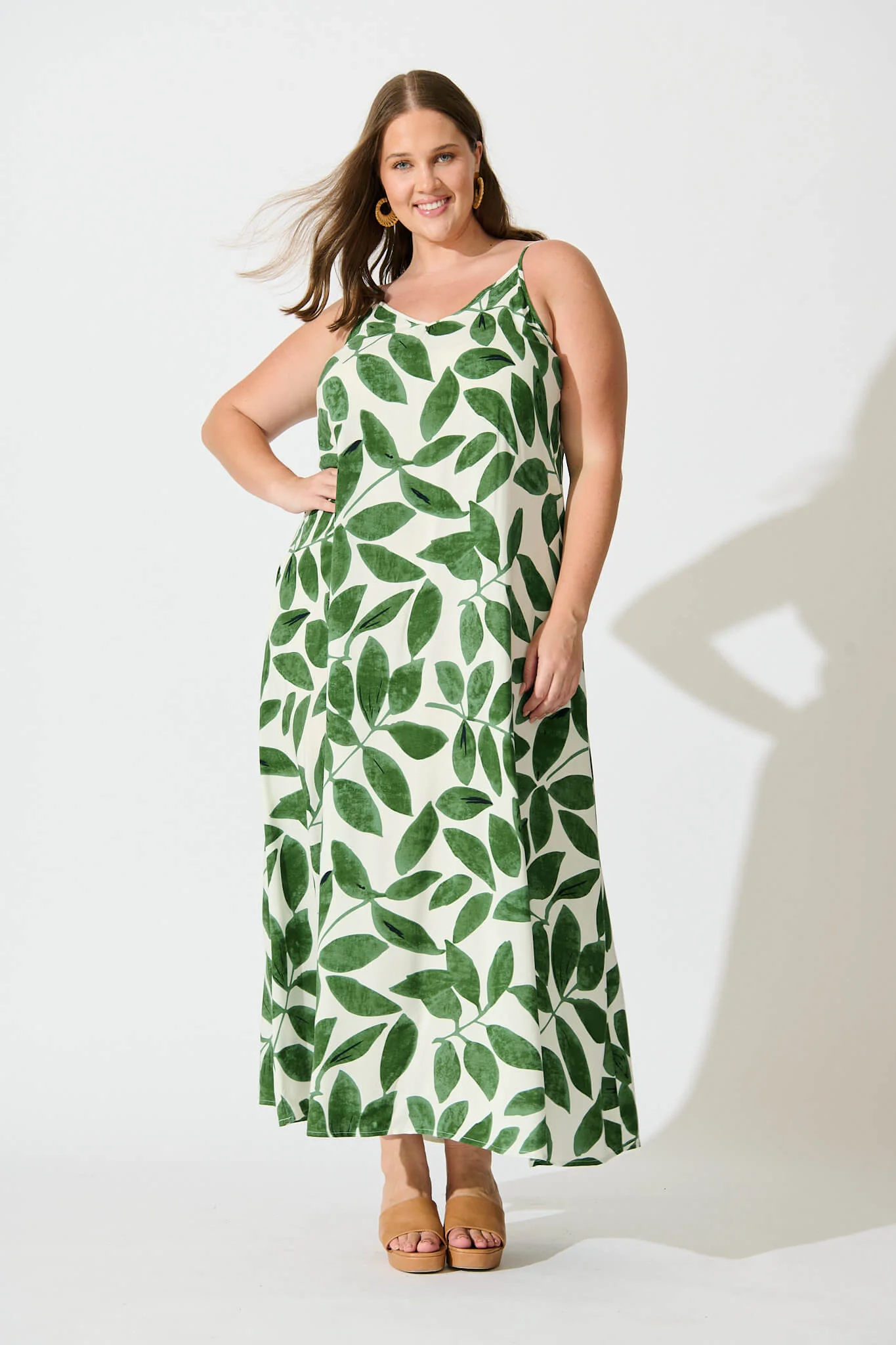 No Scrubs Maxi Dress In Cream With Green Leaf Print - Image 7