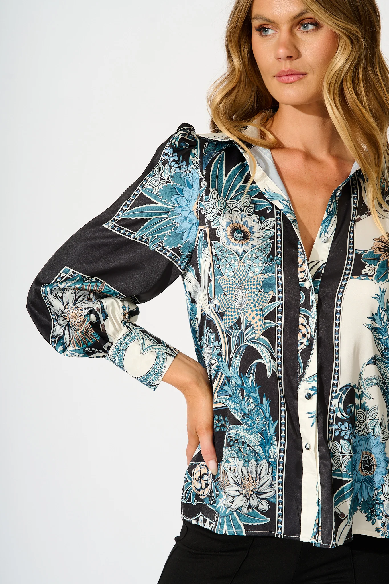 Nolita Shirt in Black and Blue Floral - Image 5