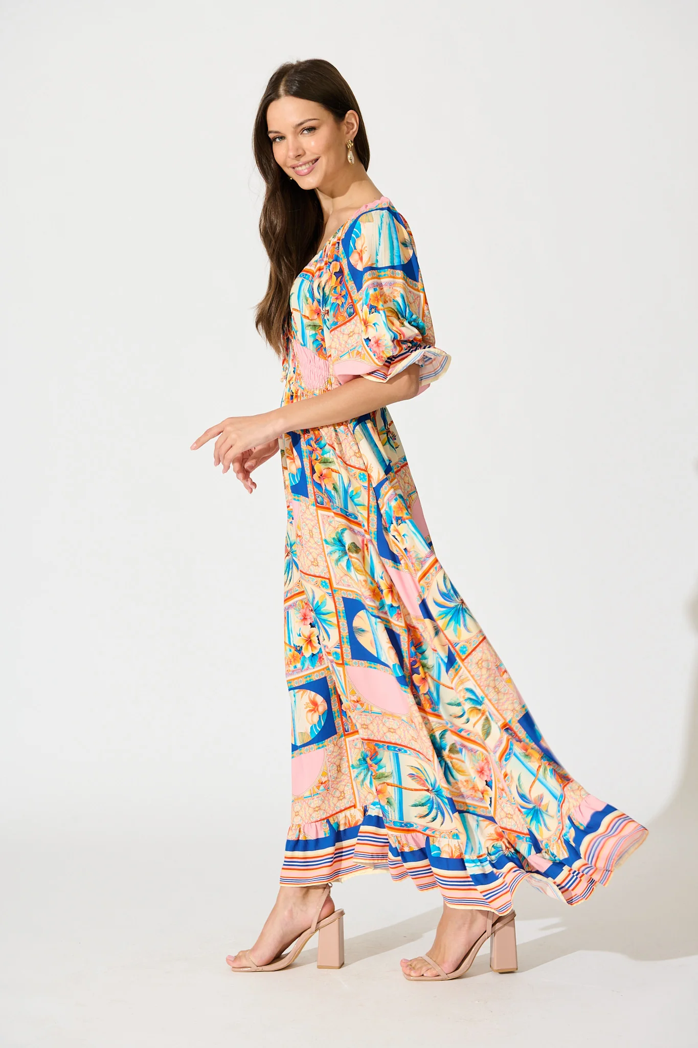 Nona Maxi Dress in Multi Palm Print - Image 3
