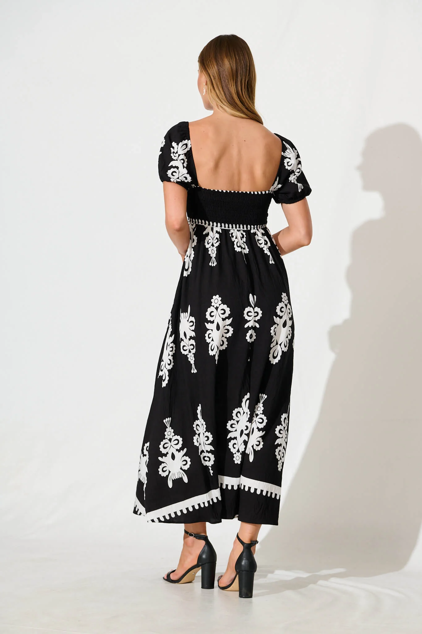 Norvi Maxi Dress in Black with White Print - Image 4