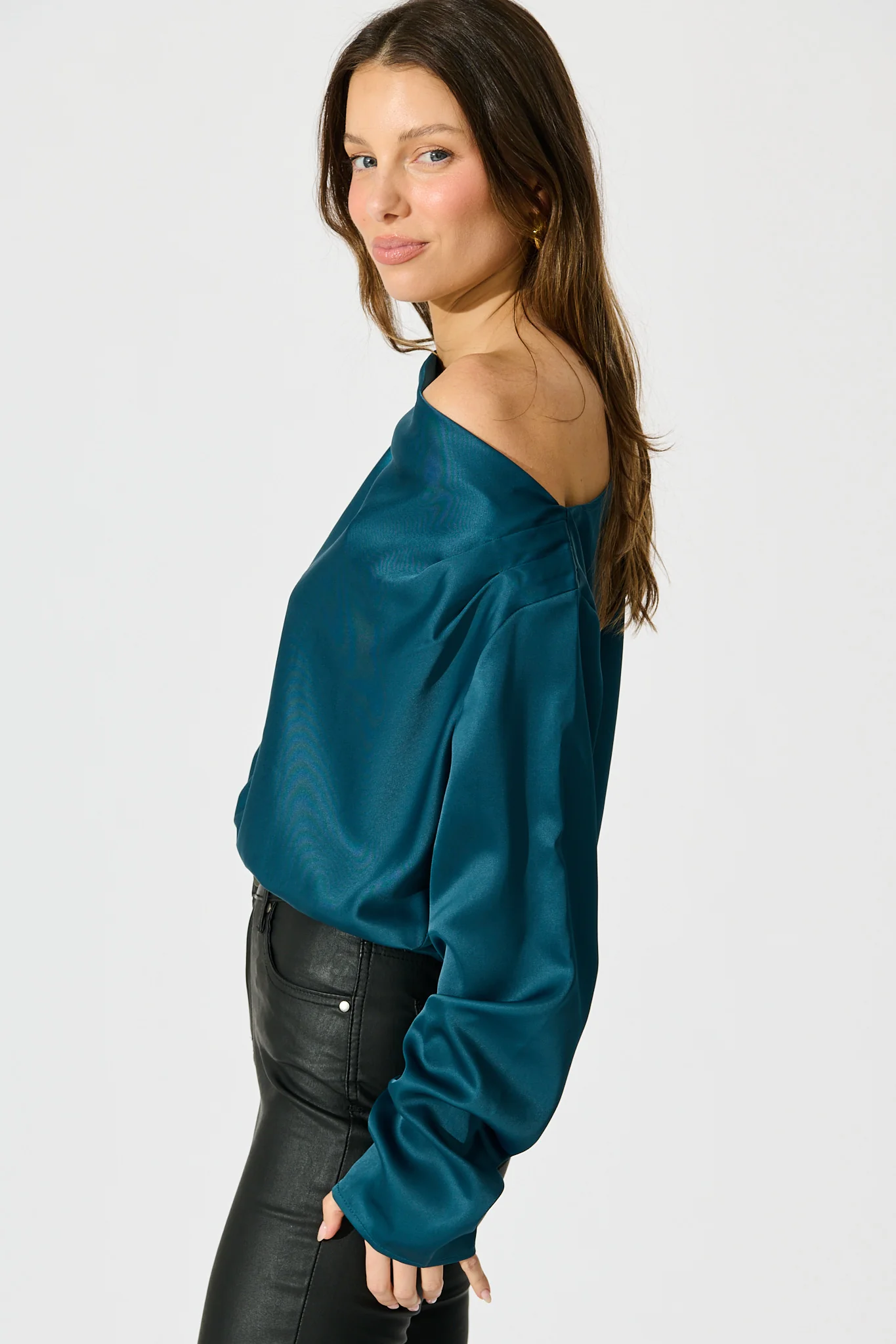Nova Nights Top in Teal Satin - Image 2