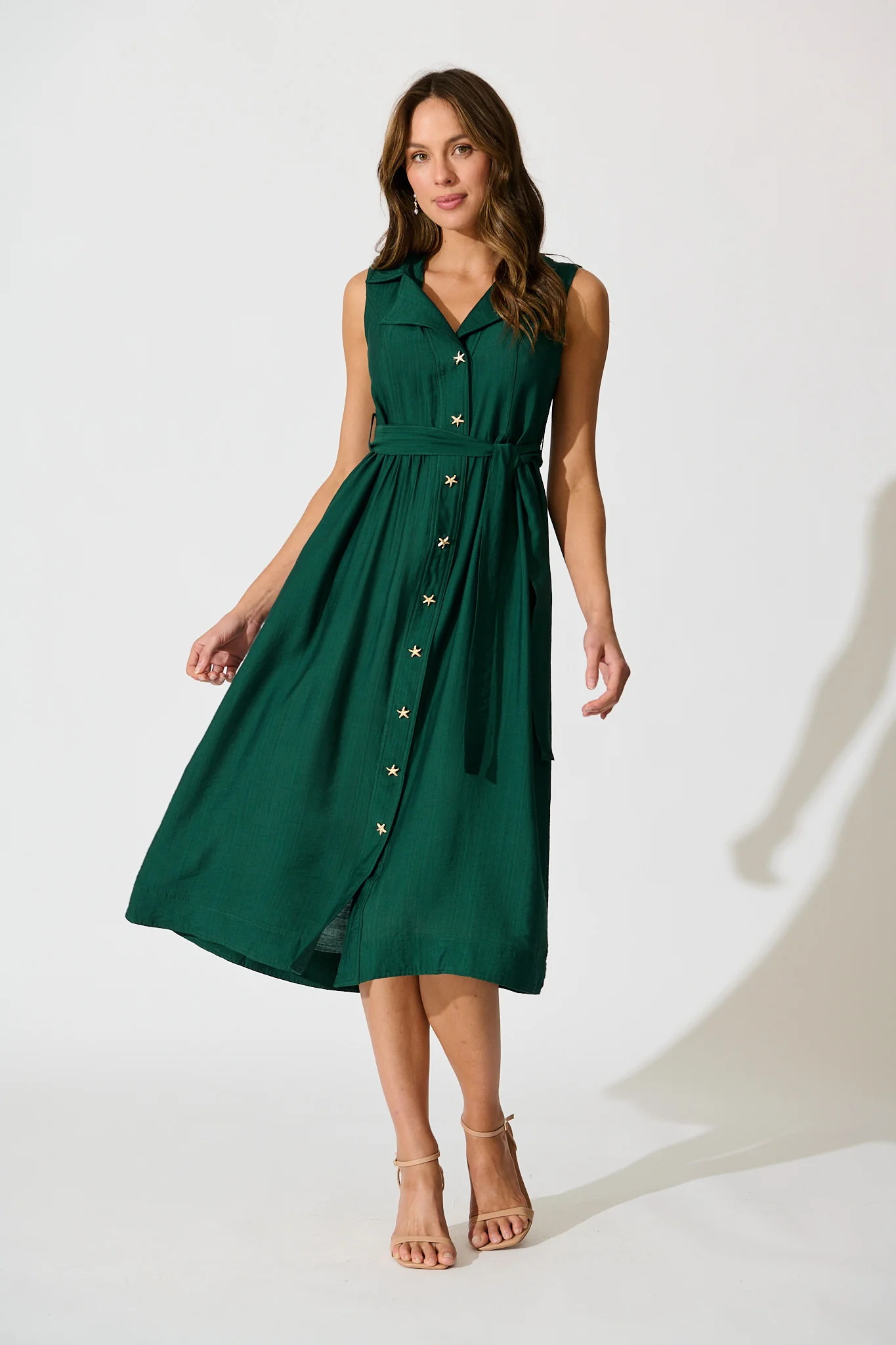 Nuala Midi Shirt Dress in Emerald