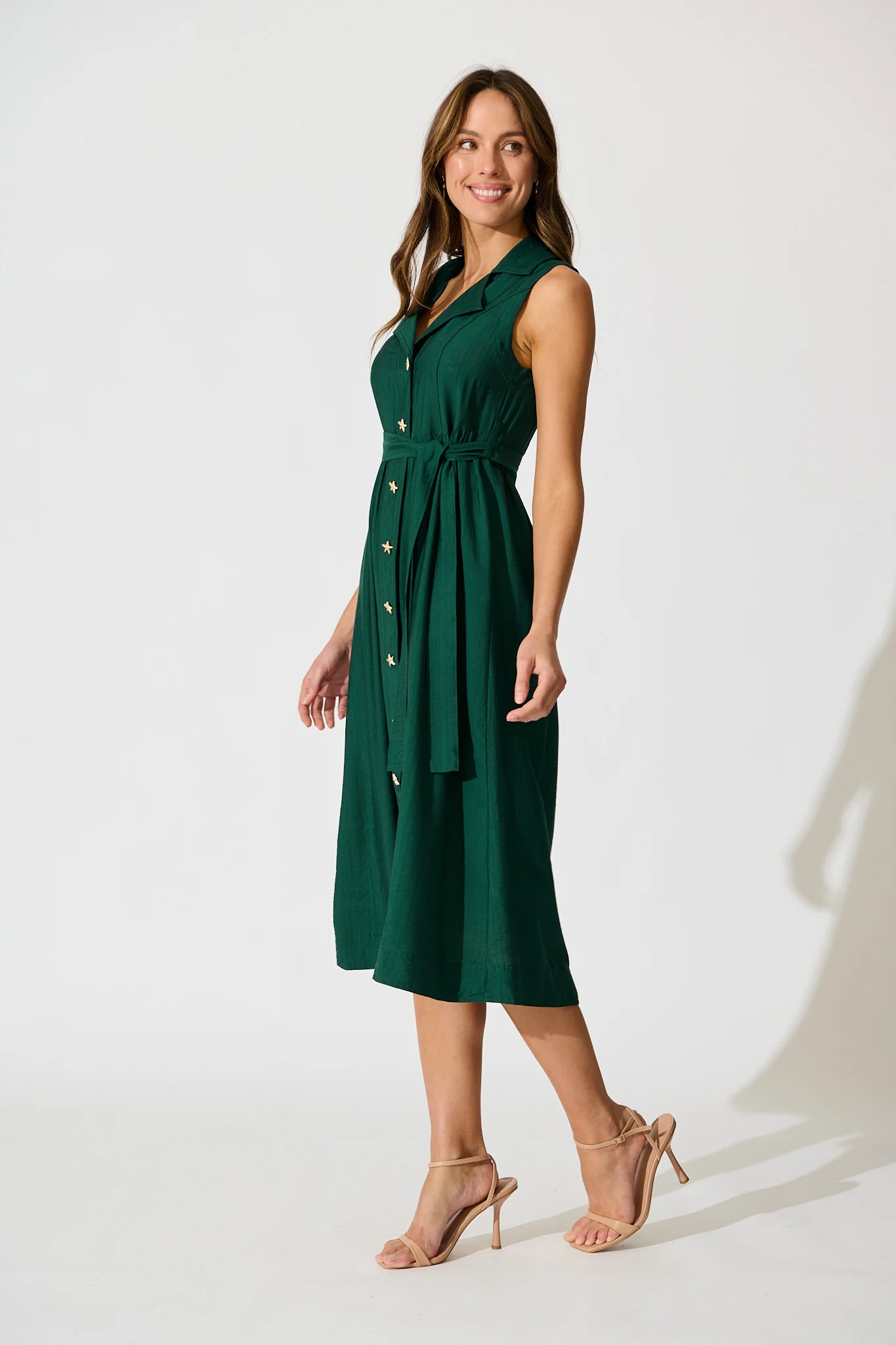 Nuala Midi Shirt Dress in Emerald - Image 2
