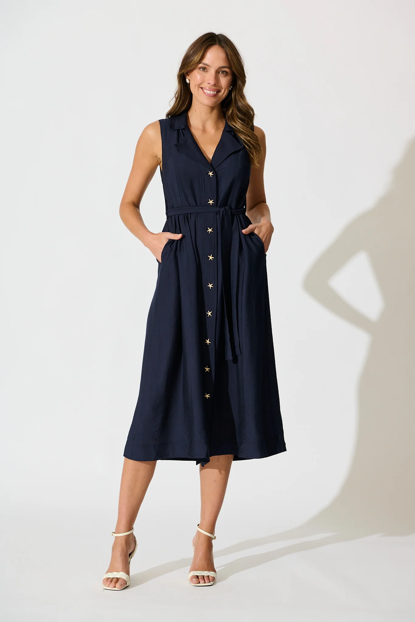 Nuala Midi Shirt Dress in Navy