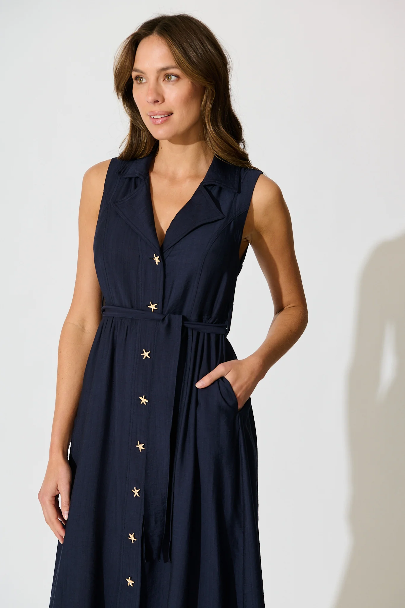 Nuala Midi Shirt Dress in Navy - Image 2