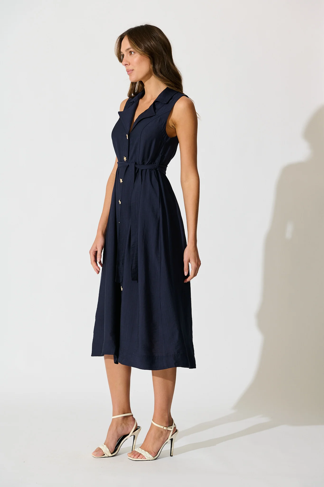 Nuala Midi Shirt Dress in Navy - Image 3