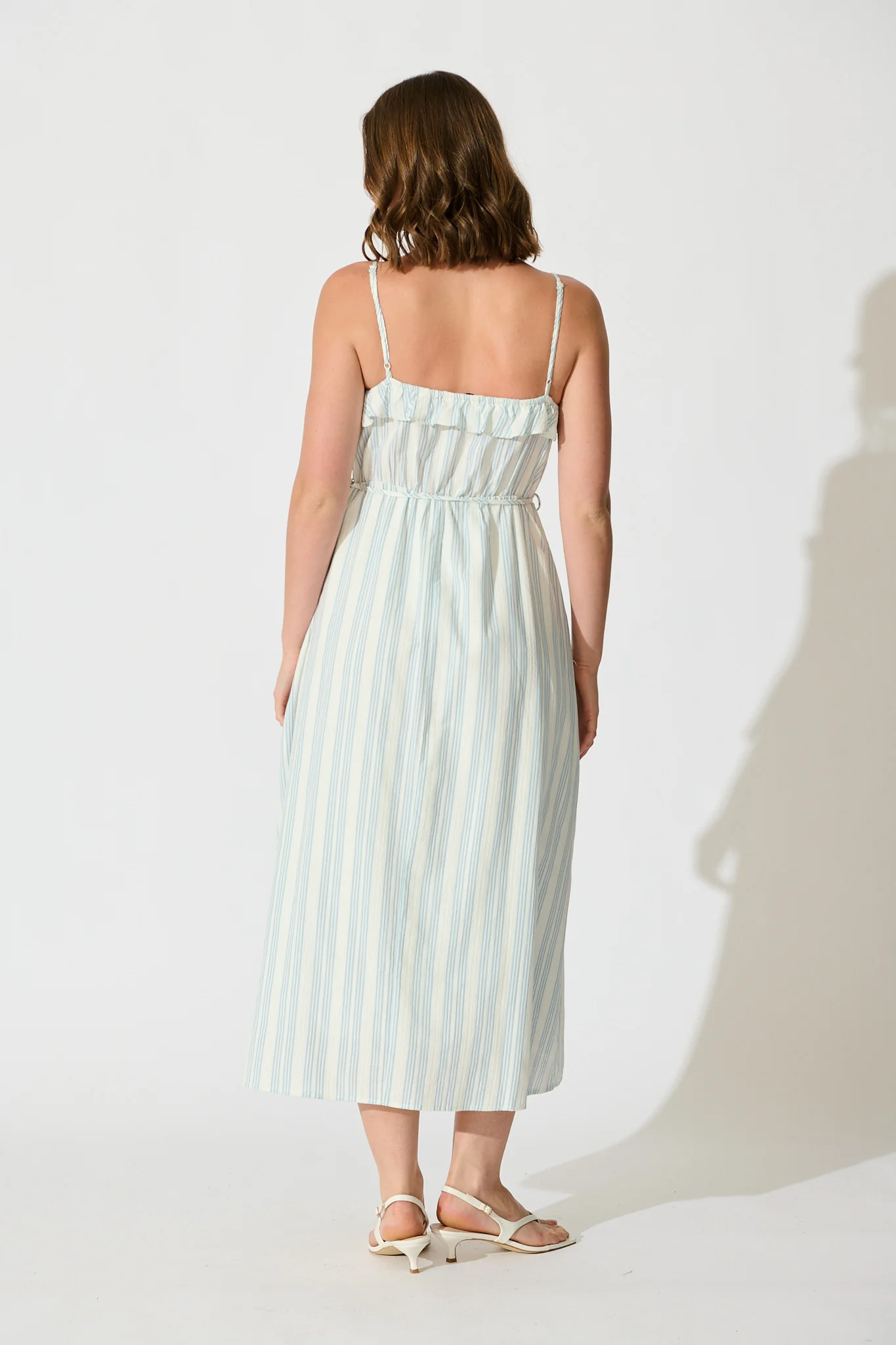 Nya Midi Sundress in White with Light Blue Stripe Cotton Blend - Image 4