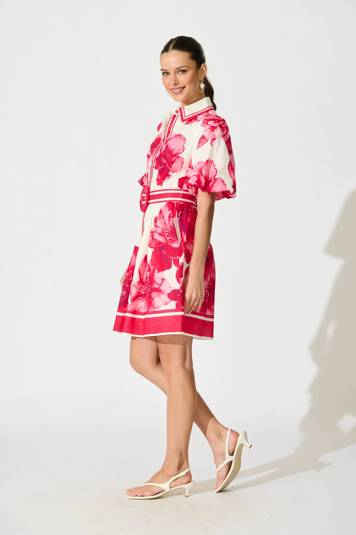 Nylen Shirt Dress In Pink Floral Border Print Cotton - Image 3