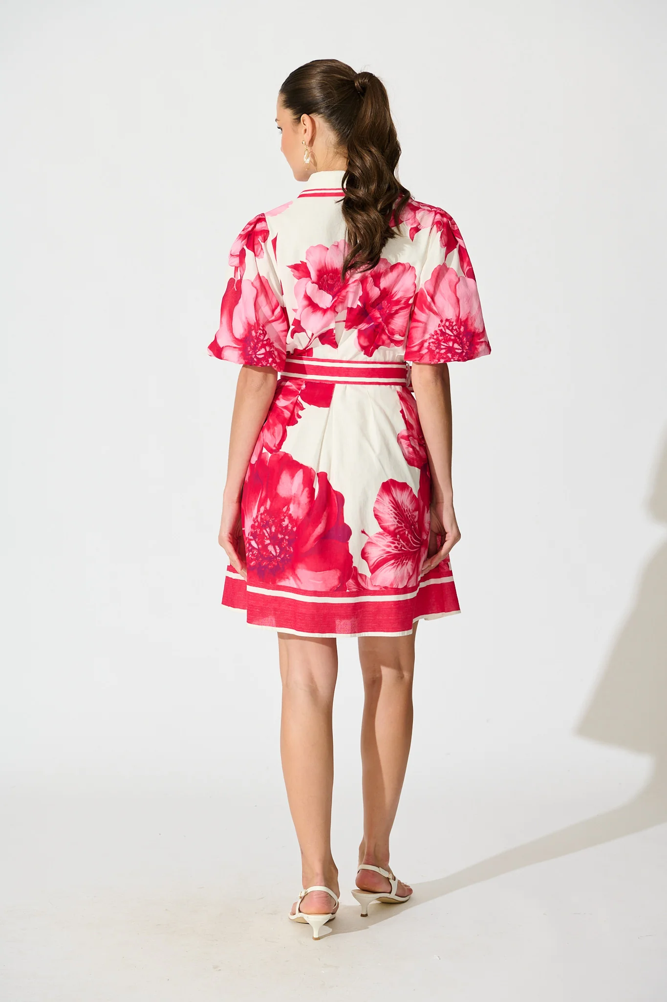Nylen Shirt Dress In Pink Floral Border Print Cotton - Image 4