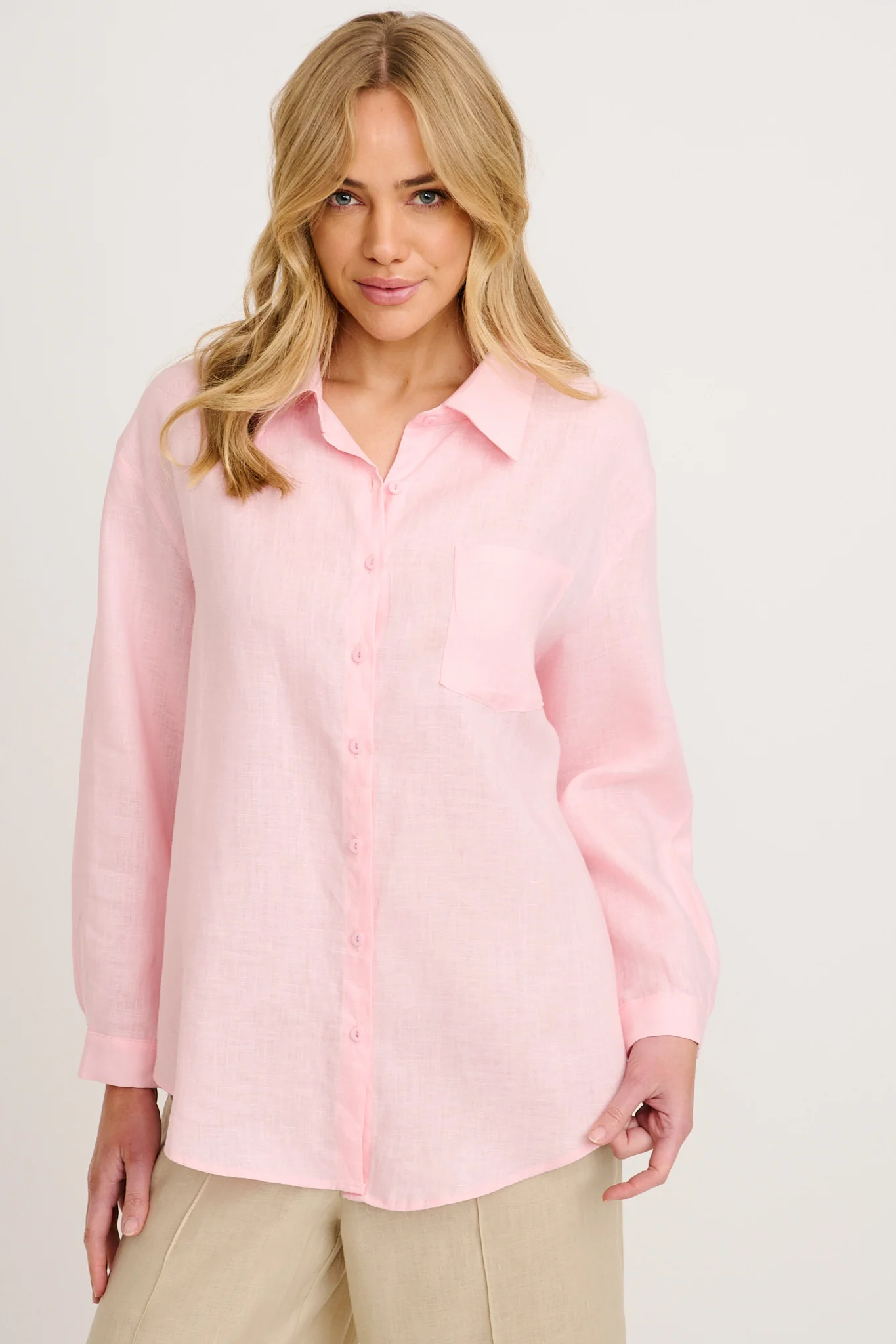 Ocean Echo Shirt in Pink Linen - Image 3