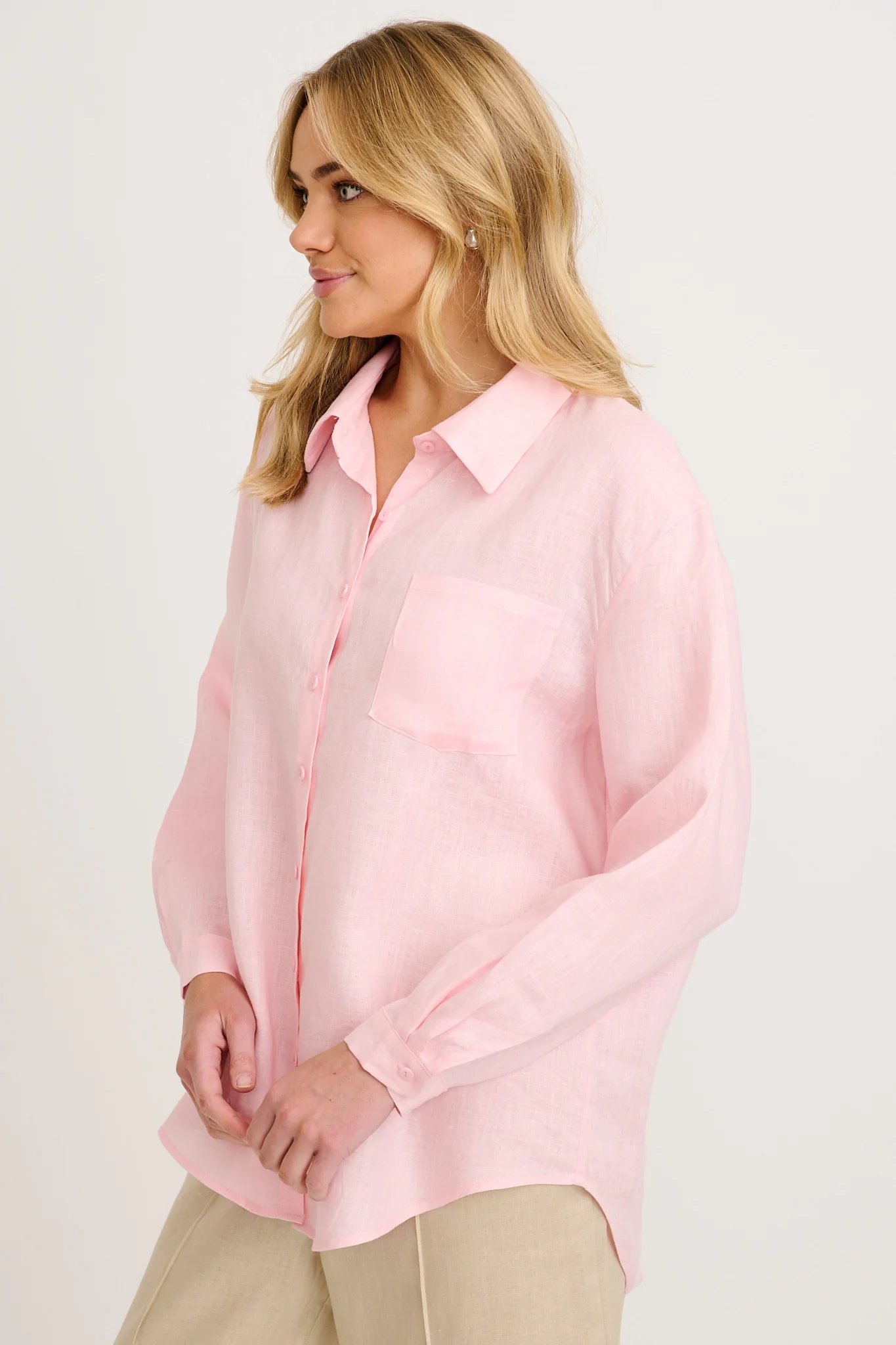 Ocean Echo Shirt in Pink Linen - Image 5