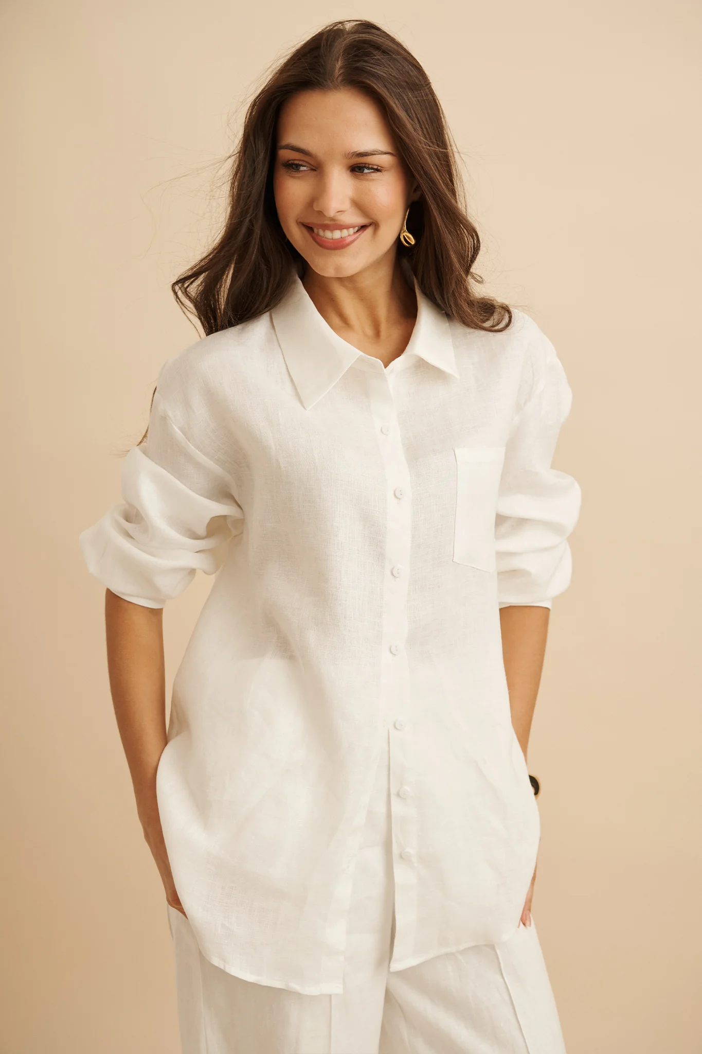 Ocean Echo Shirt in White Linen - Image 2