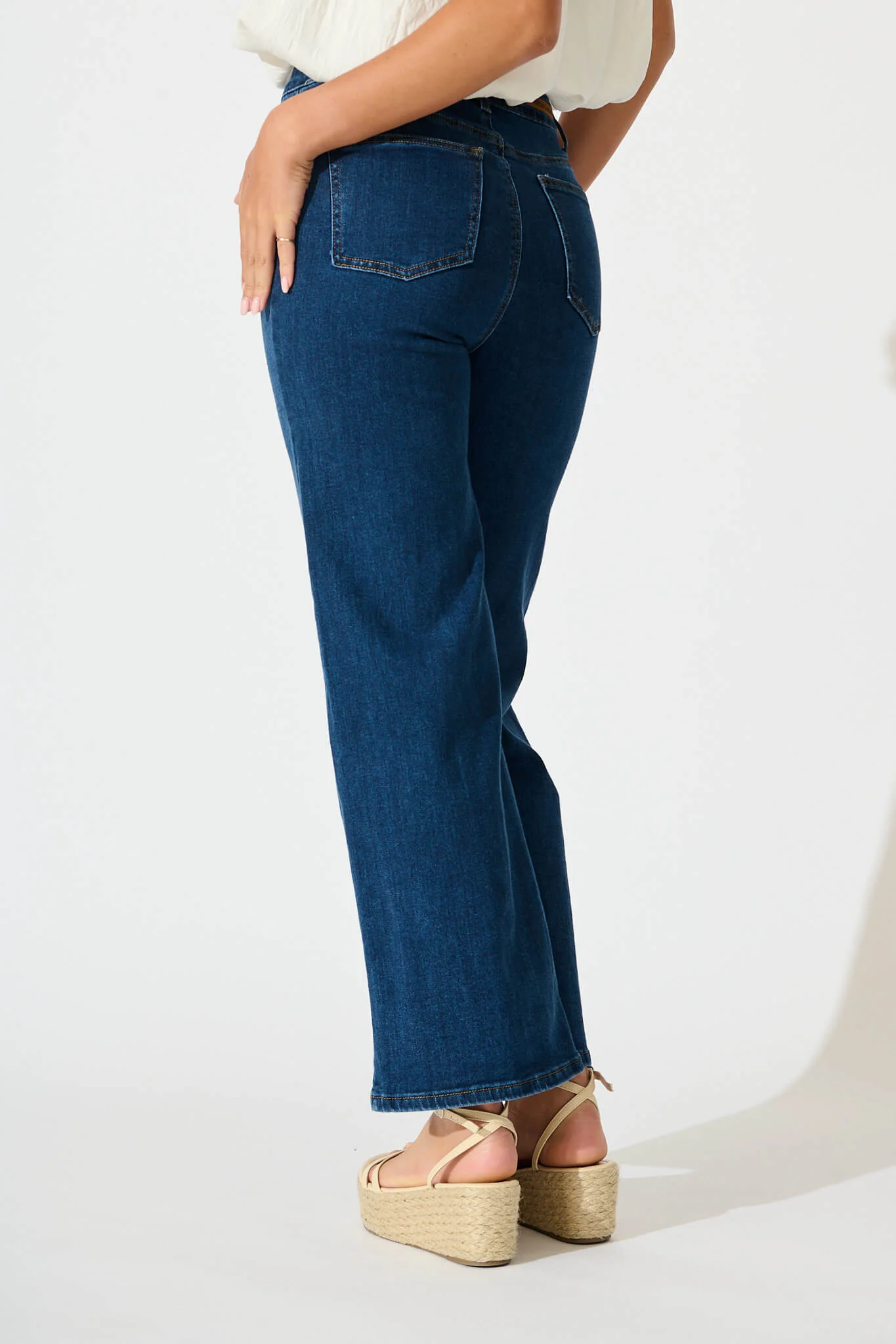 Ocean Road High Rise Wide Leg Jean in Dark Blue Denim - Image 3