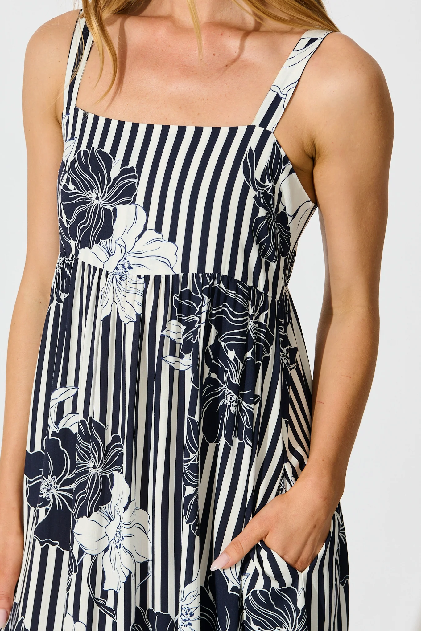 Oceanline Maxi Sundress in Navy Stripe Floral - Image 10