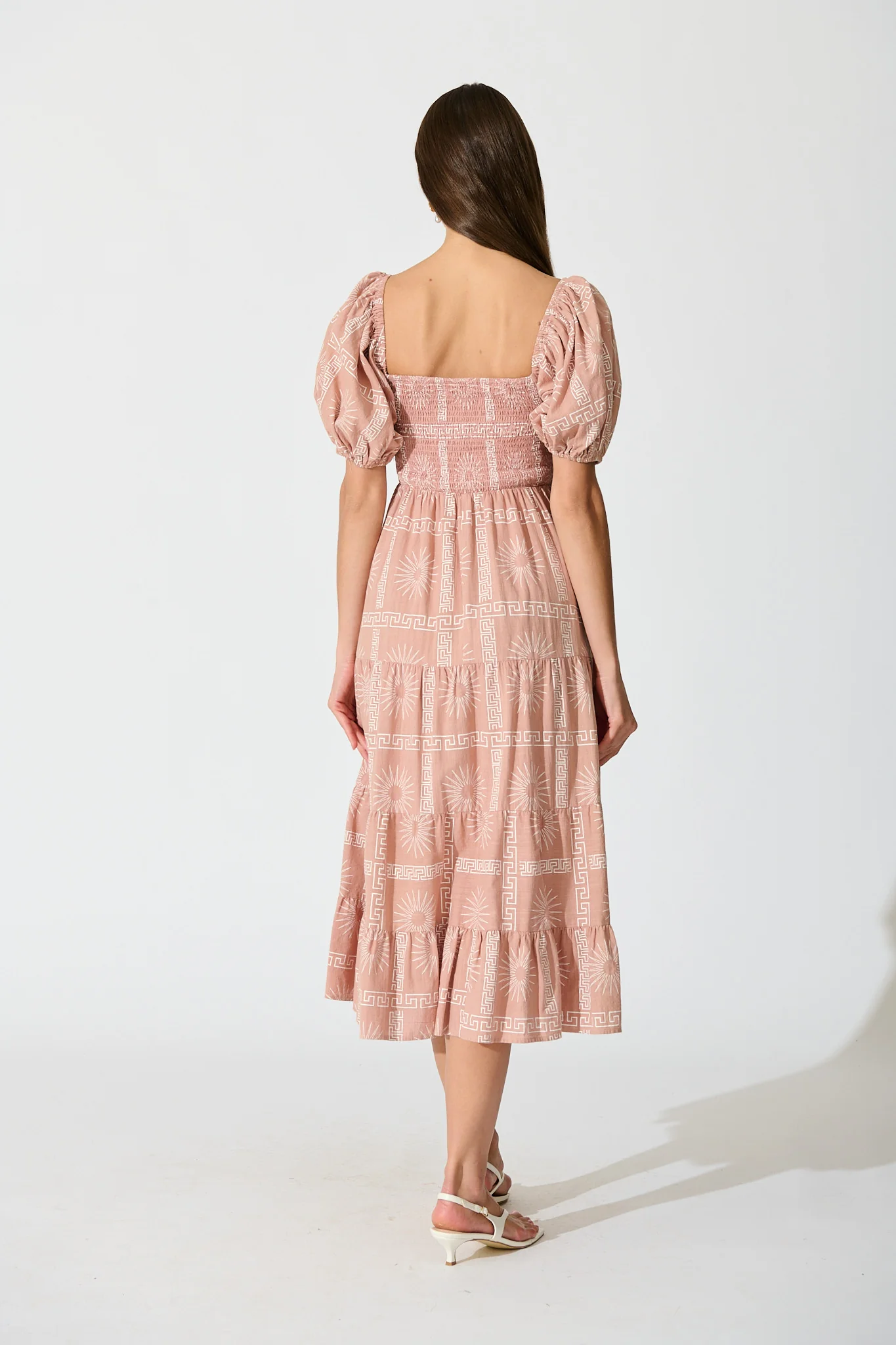 Oden Midi Dress in Dusty Pink Tile Print Cotton - Image 4