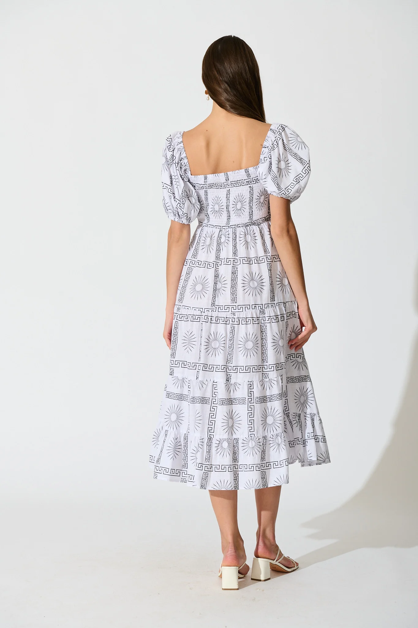 Oden Midi Dress in White Tile Print Cotton - Image 4