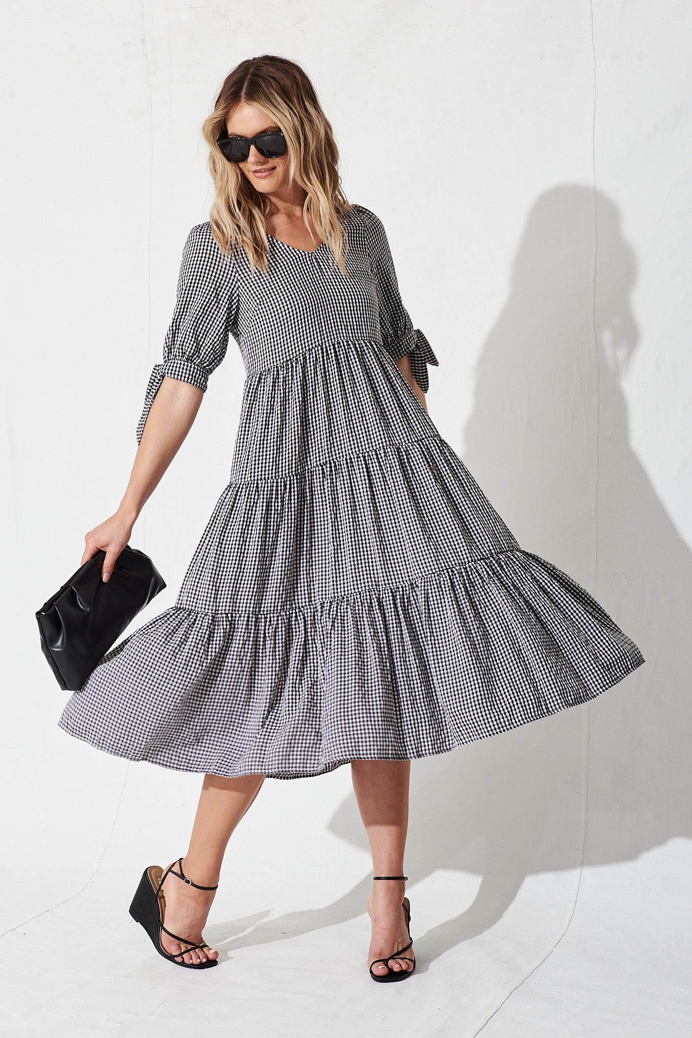 Odewick Midi Dress In Black Gingham