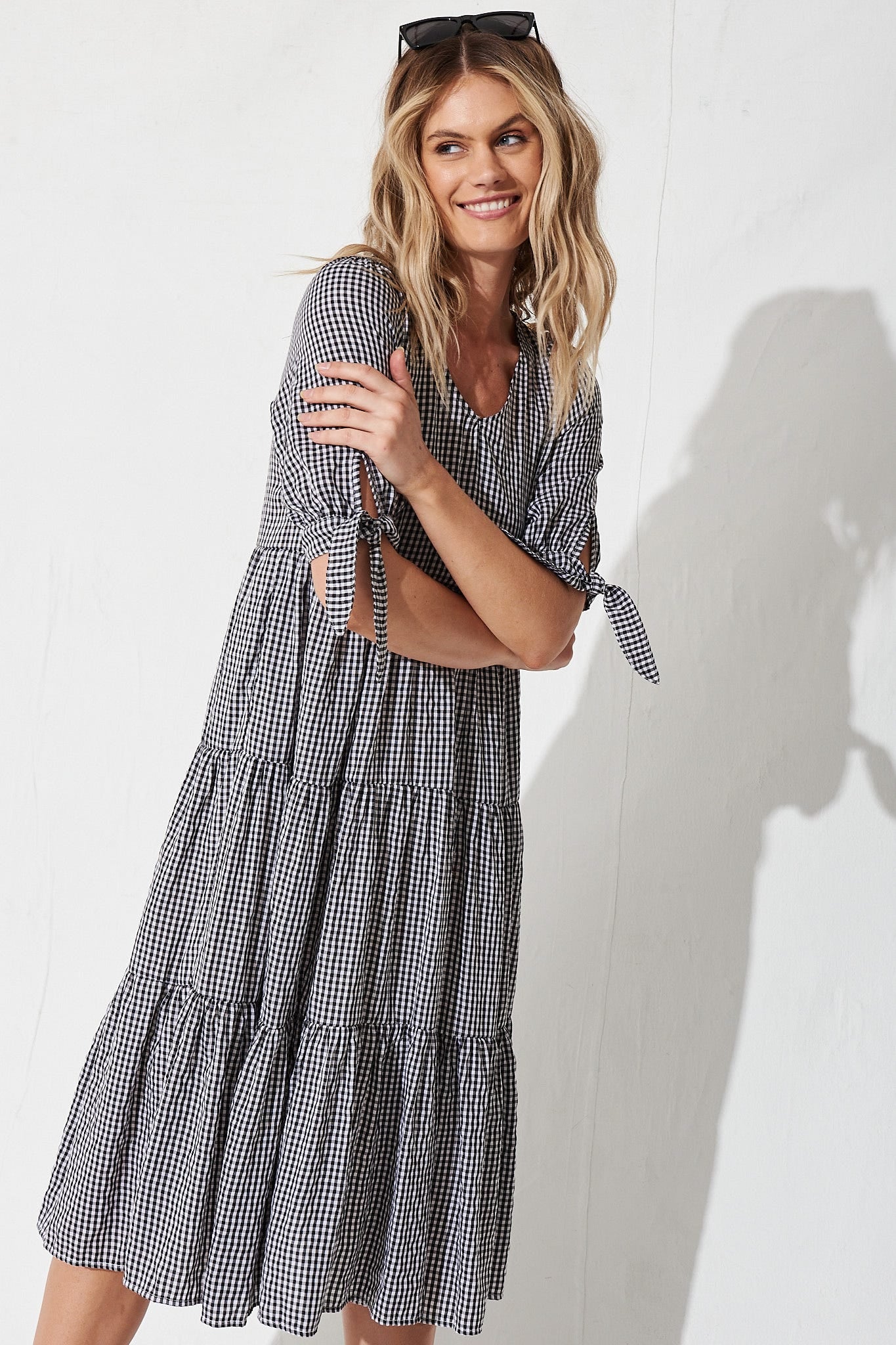 Odewick Midi Dress In Black Gingham - Image 2