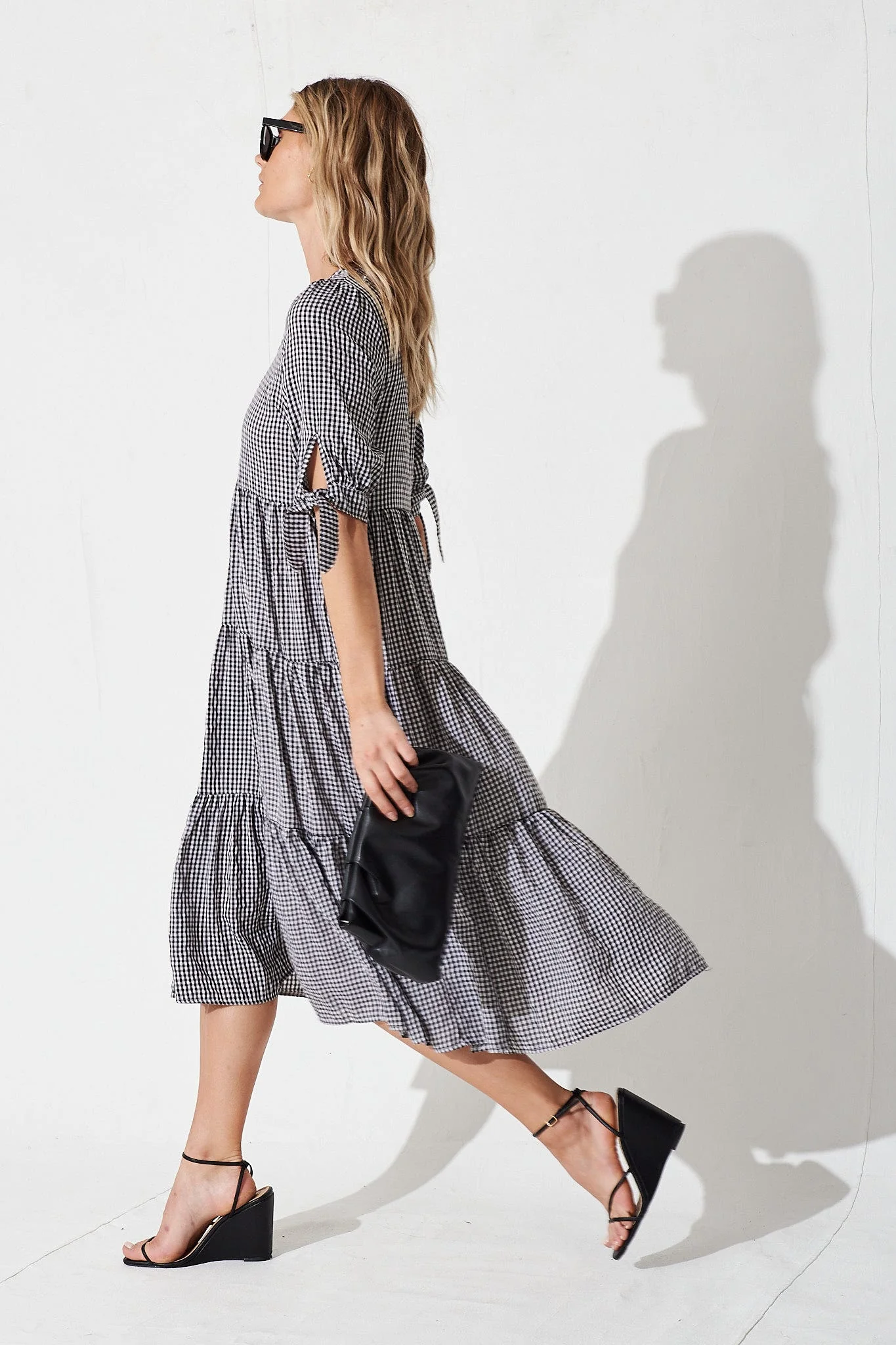 Odewick Midi Dress In Black Gingham - Image 3