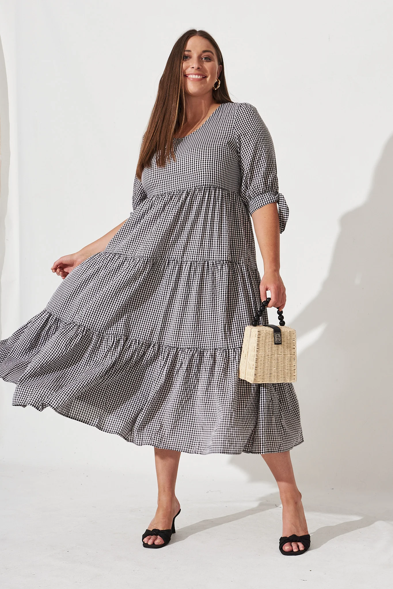 Odewick Midi Dress In Black Gingham - Image 6