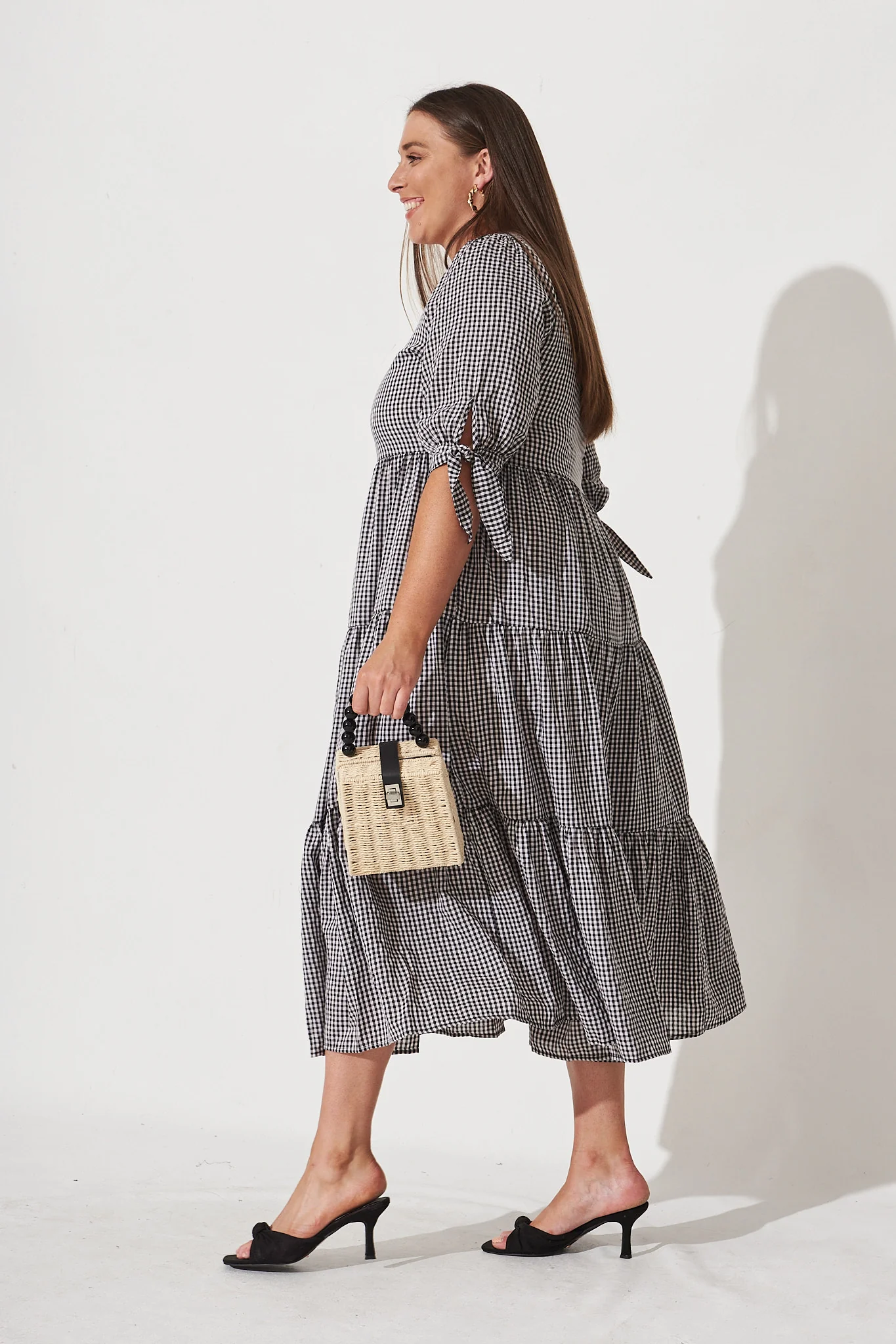 Odewick Midi Dress In Black Gingham - Image 8