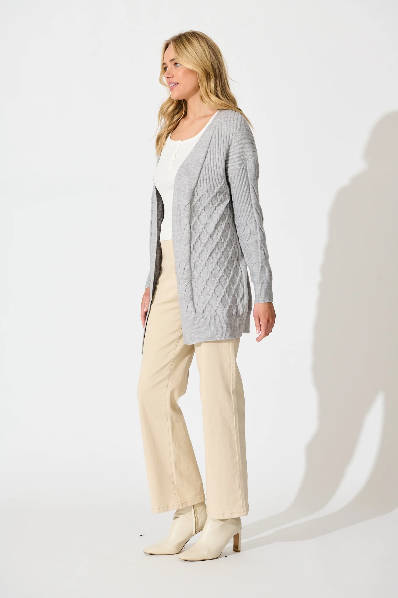 Okina Knit Cardigan In Grey Marle Wool Blend - Image 3