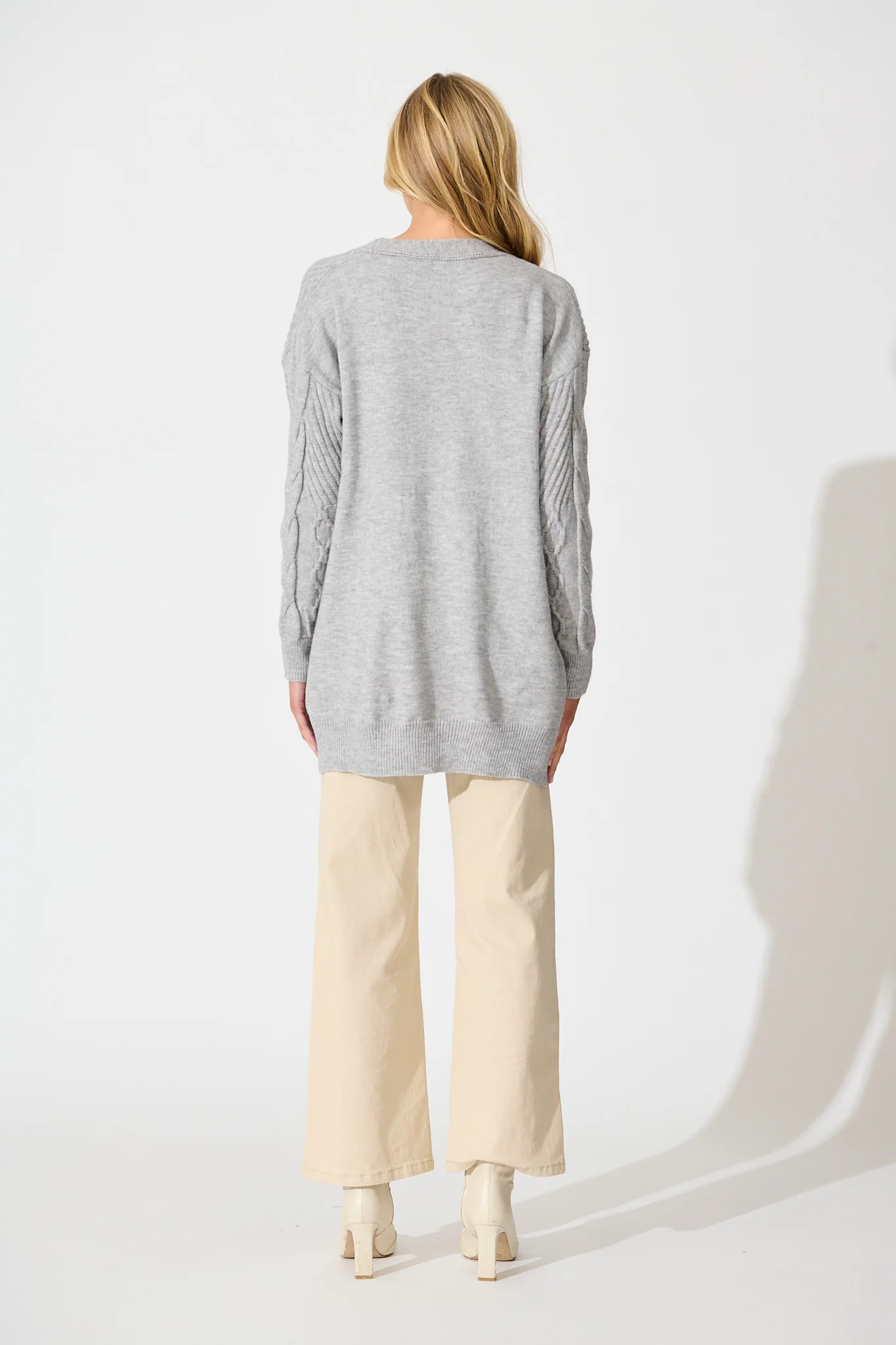 Okina Knit Cardigan In Grey Marle Wool Blend - Image 4