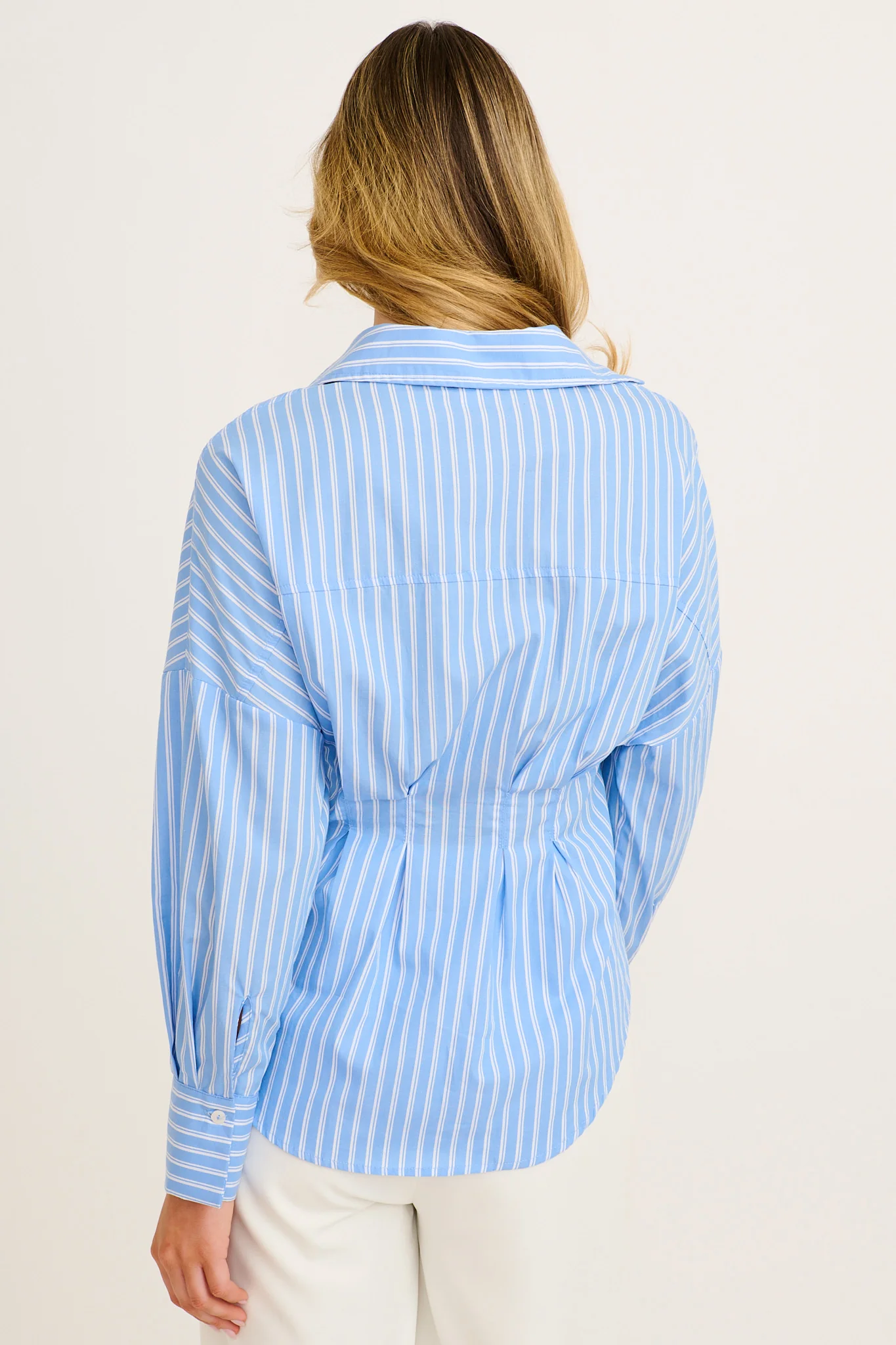 Olana Shirt in Blue Stripe Cotton - Image 3