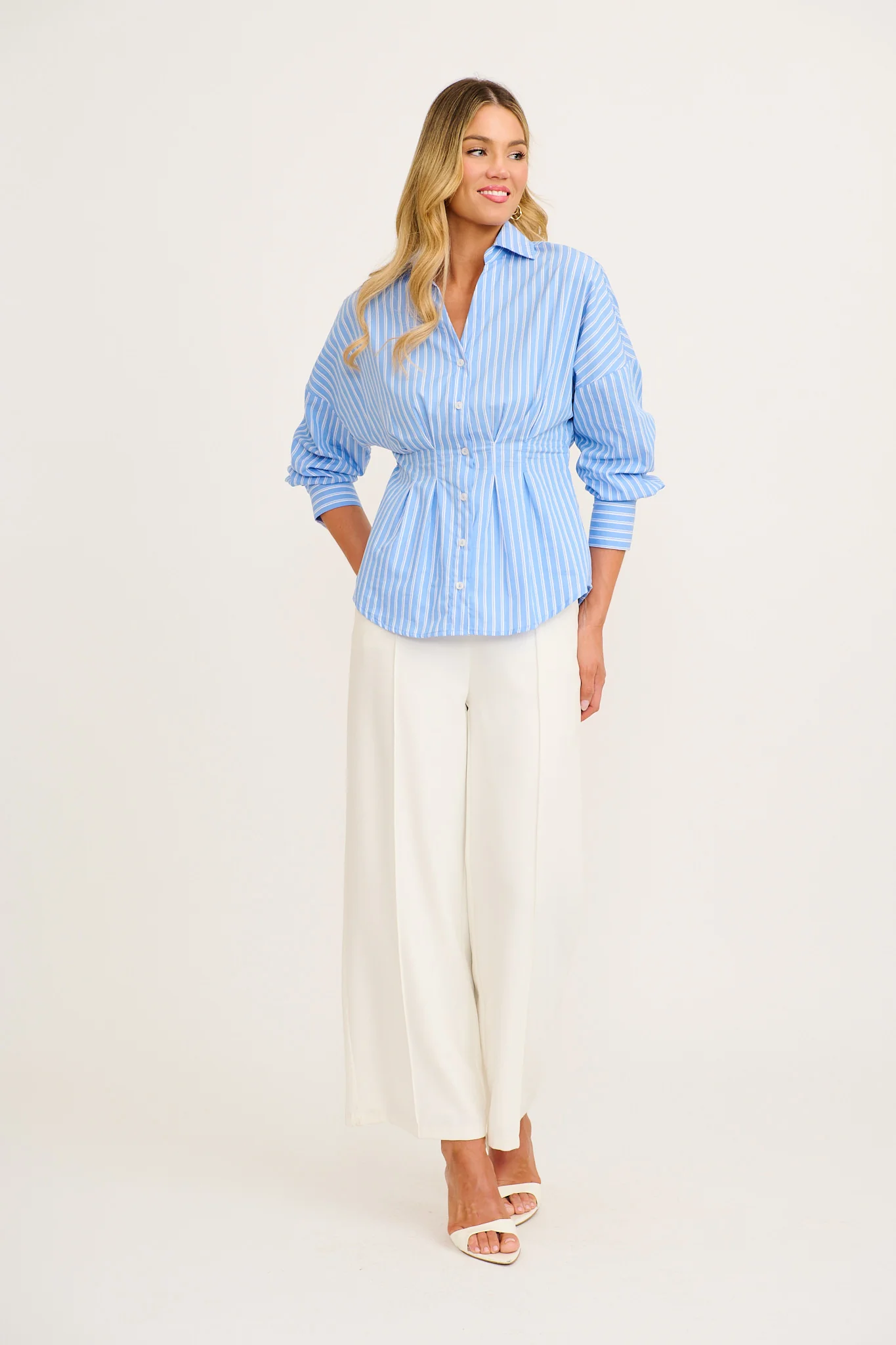 Olana Shirt in Blue Stripe Cotton - Image 4