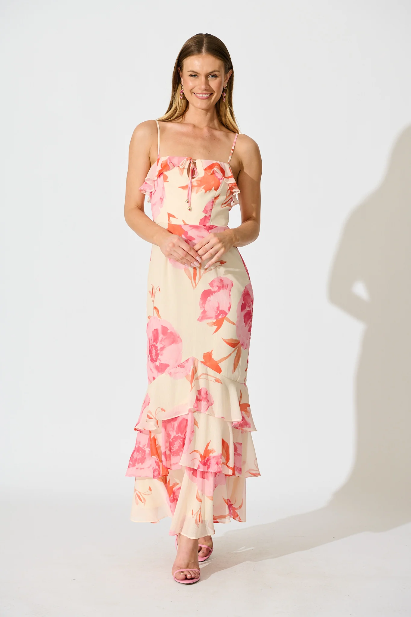 Ondina Maxi Dress in Pink Floral Chiffon