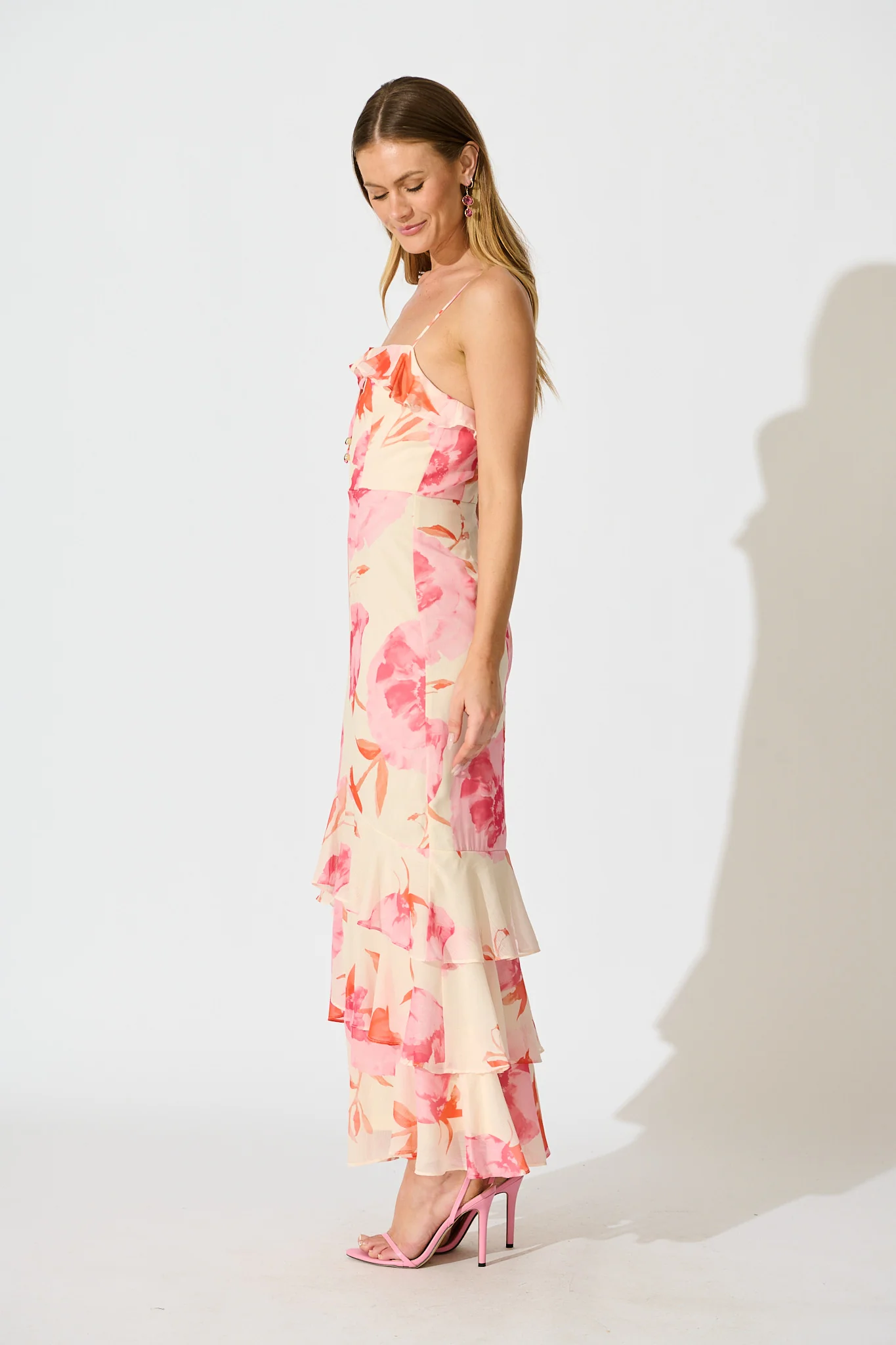 Ondina Maxi Dress in Pink Floral Chiffon - Image 3