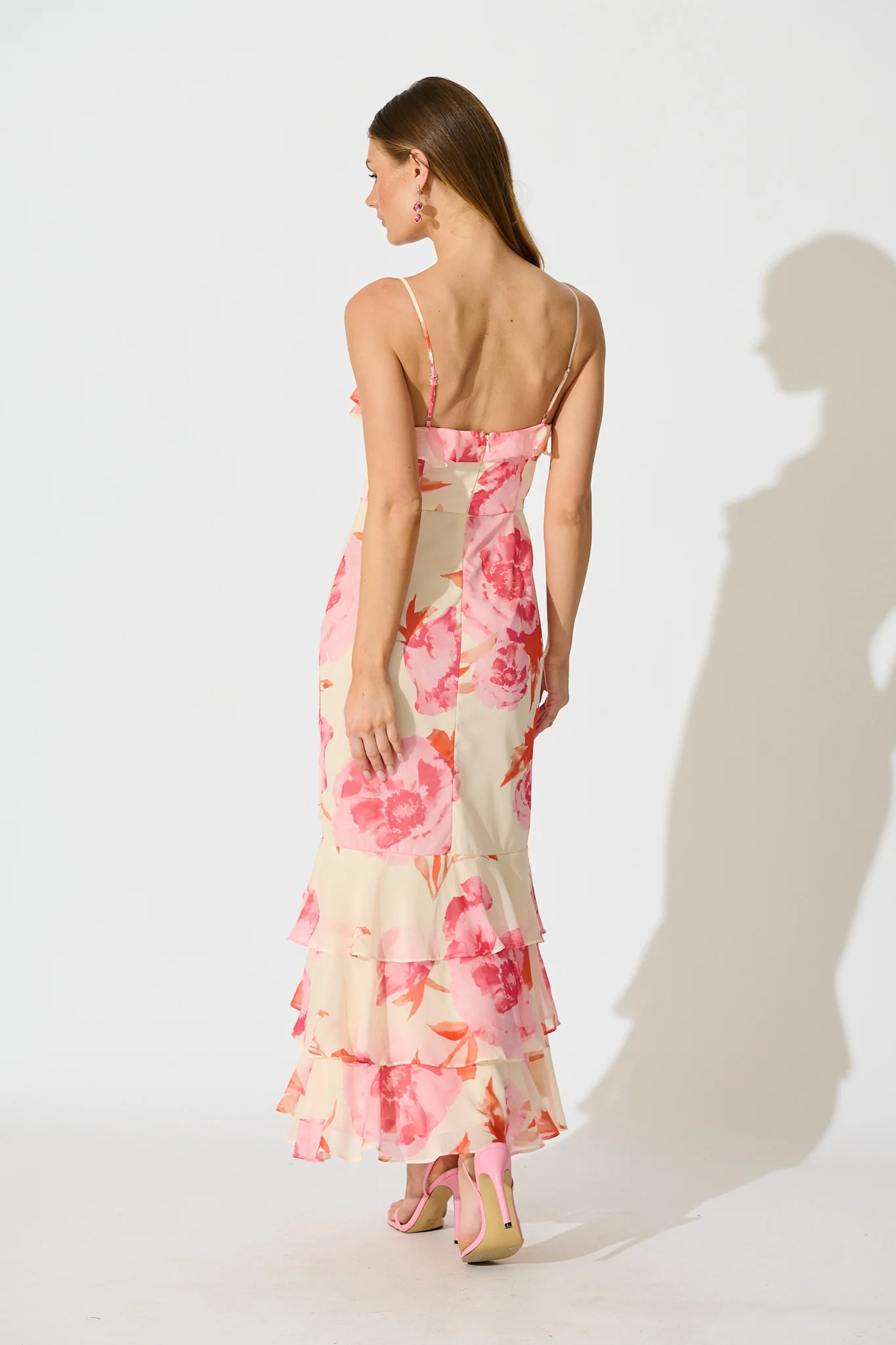 Ondina Maxi Dress in Pink Floral Chiffon - Image 4