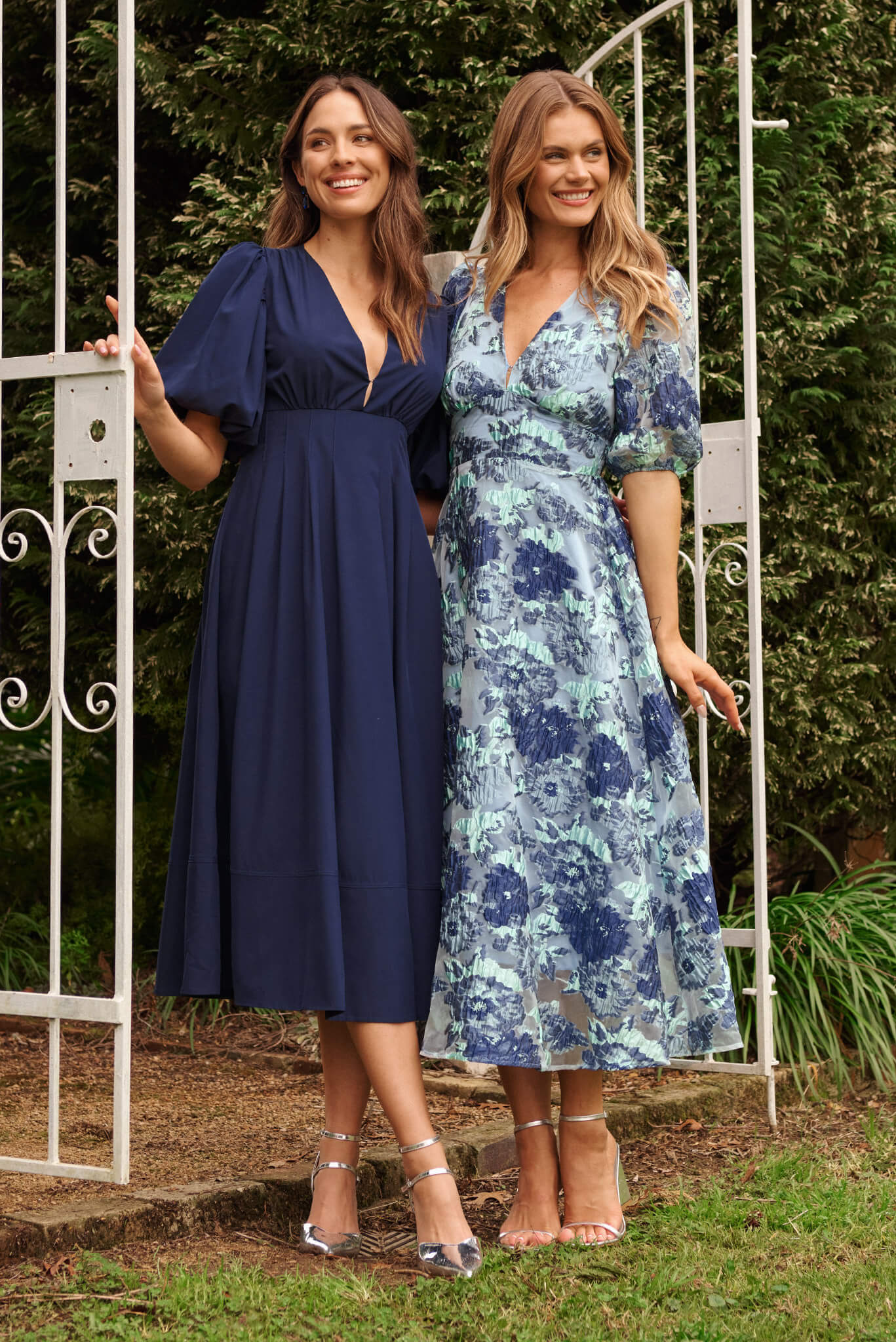 Opulence Midi Dress In Blue Floral Organza Jacquard - Image 2