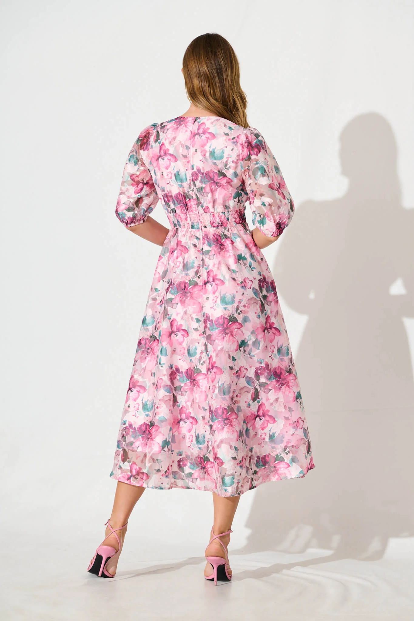 Opulence Midi Dress in Multi Pink Floral Organza - Image 8