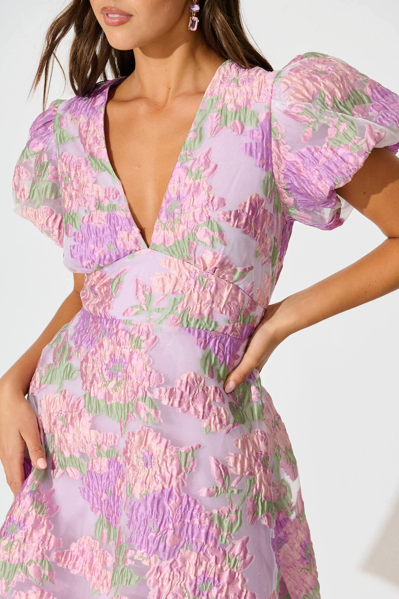 Opulent Dress in Lilac Floral Organza Jacquard - Image 5
