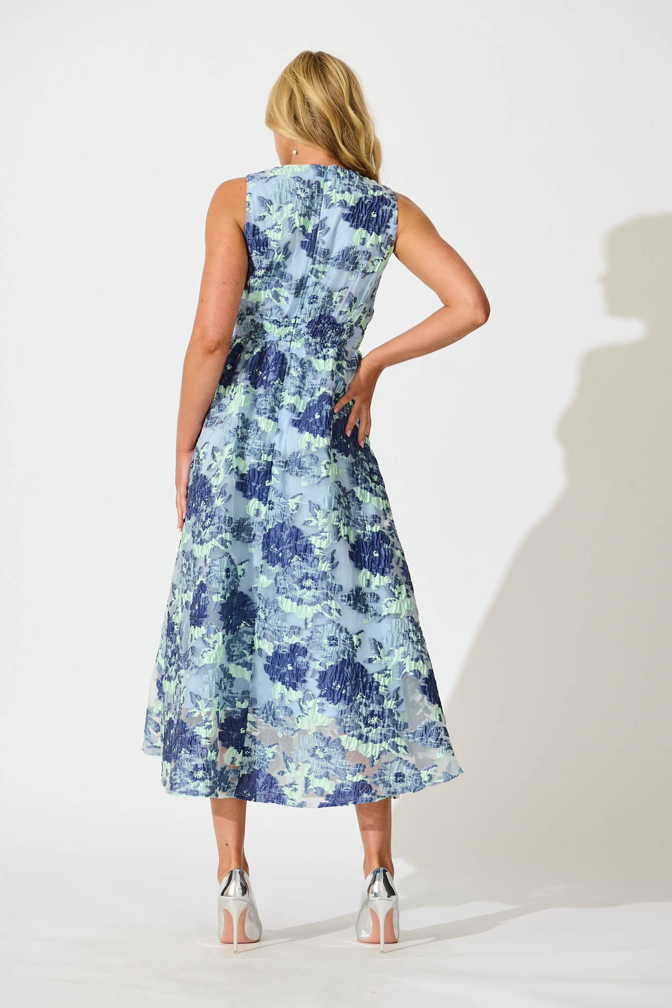 Opuluxe Maxi Dress in Blue Floral Organza Jaquard - Image 4