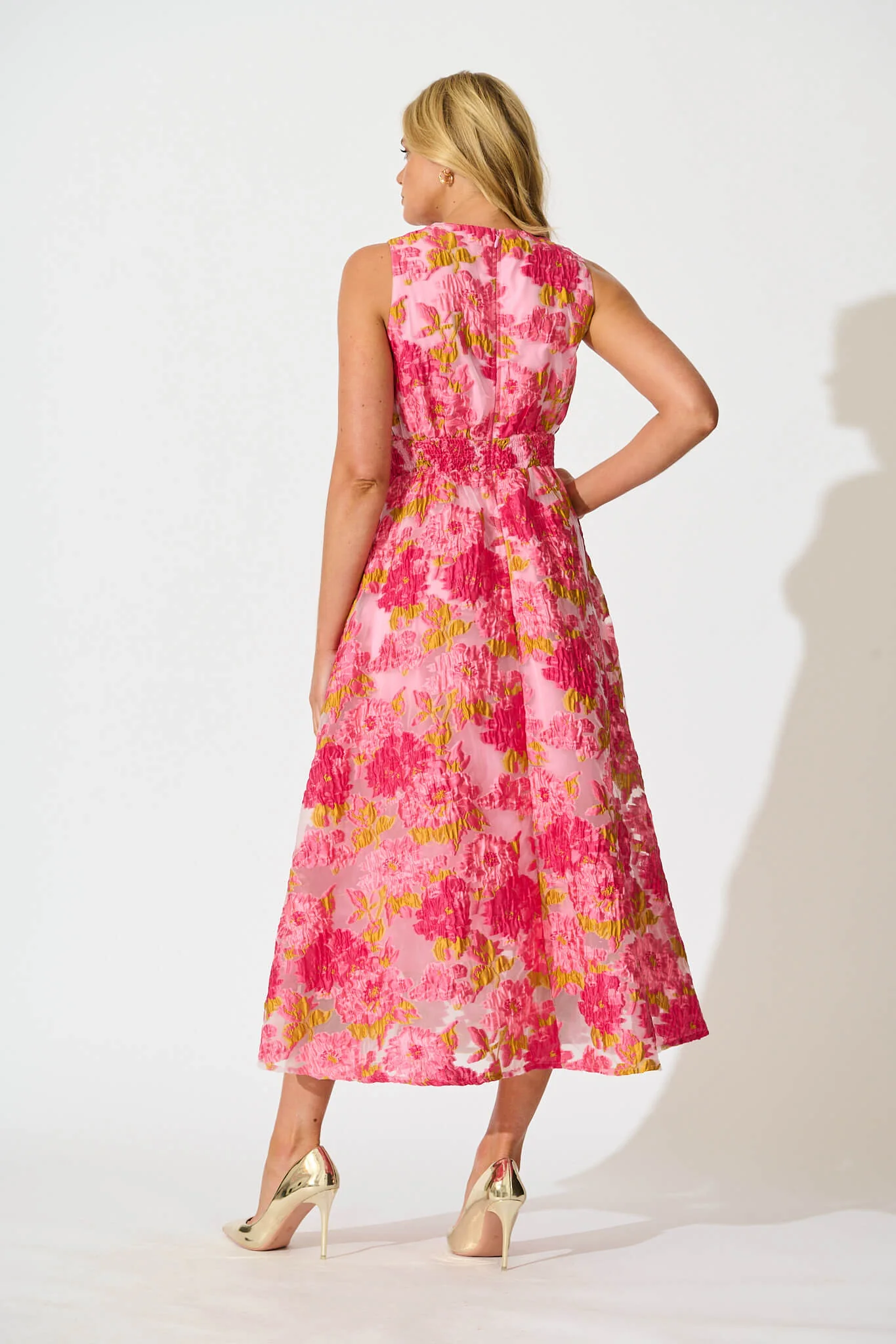 Opuluxe Maxi Dress In Pink Floral Organza Jacquard - Image 7