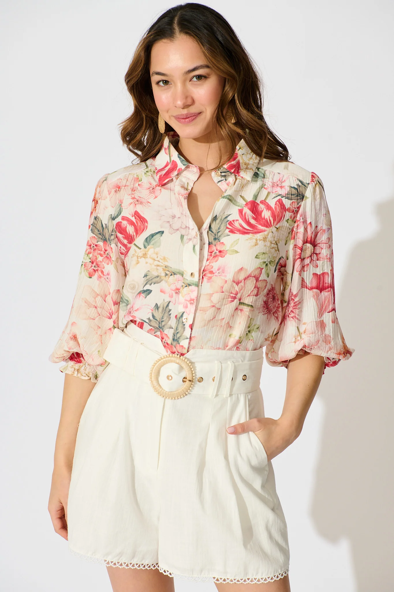 Orchard in Bloom Shirt in Cream with Multi Floral - Image 2
