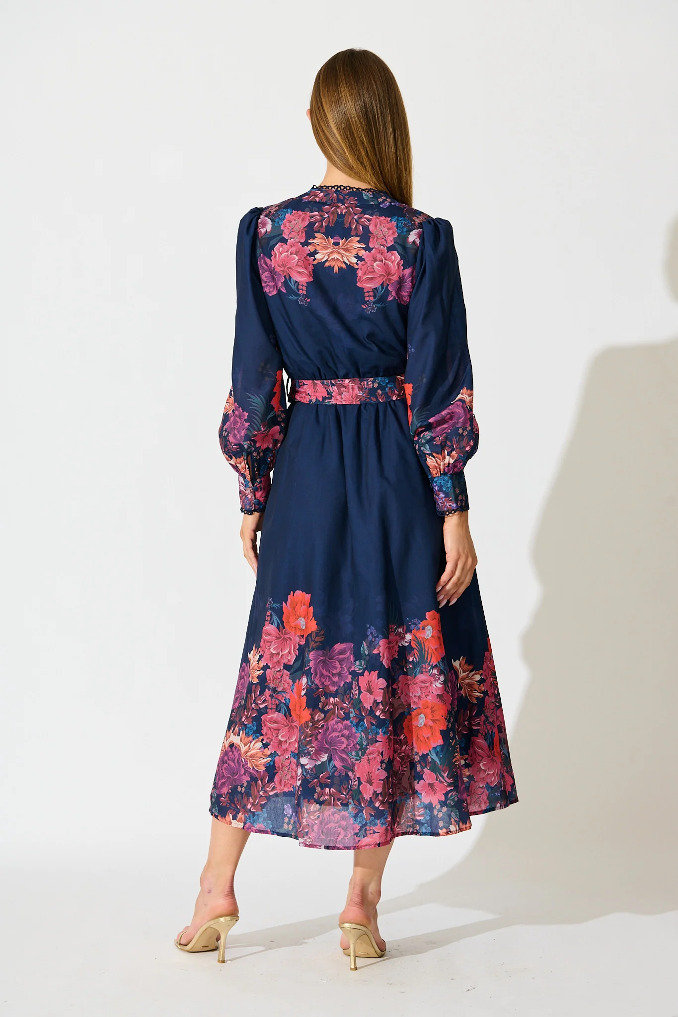 Orchid Trace Midi Dress in Navy Floral Cotton Blend - Image 4