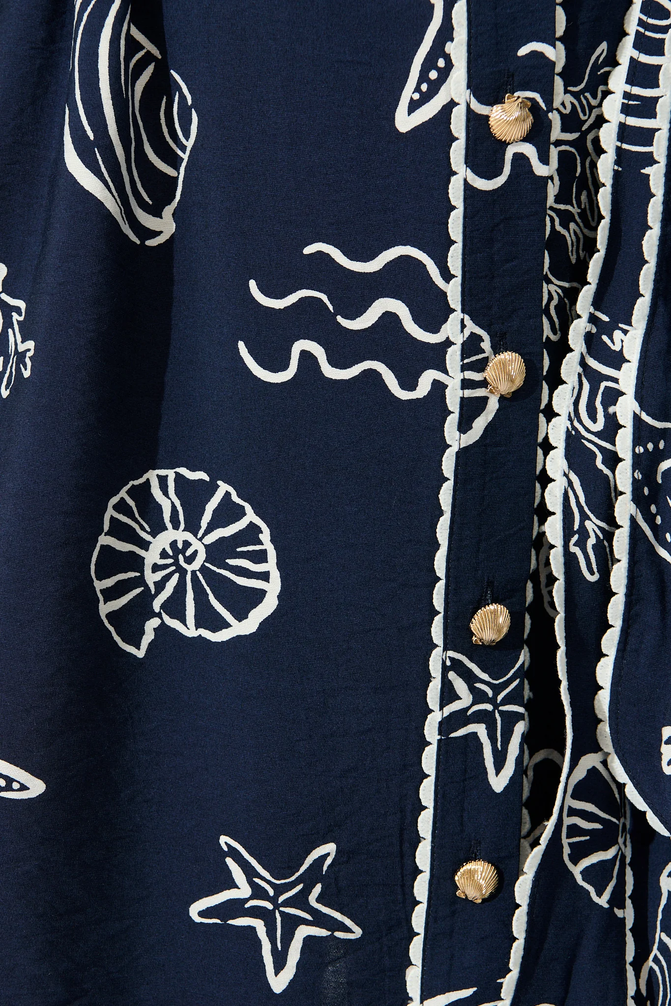 Oriella Shirt Dress in Navy with White Shell Print - Image 6