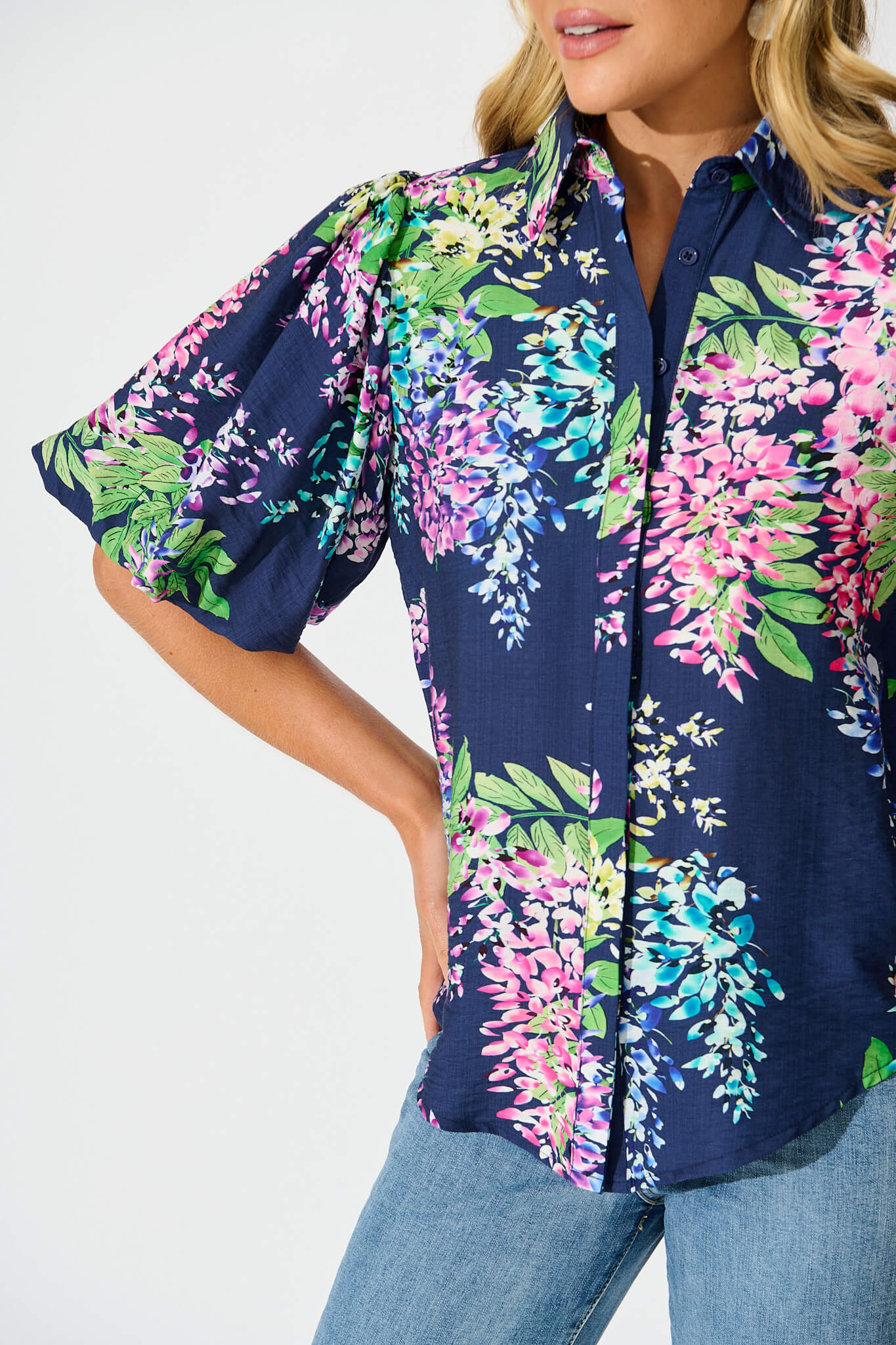 Orland Shirt in Navy Wisteria Print - Image 5