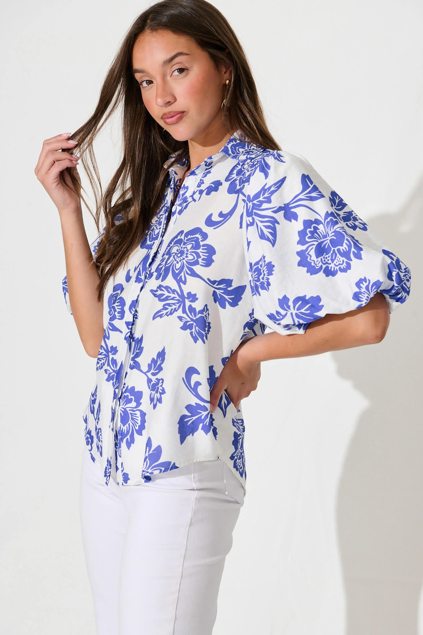 Orland Shirt In White With Blue Floral - Image 6