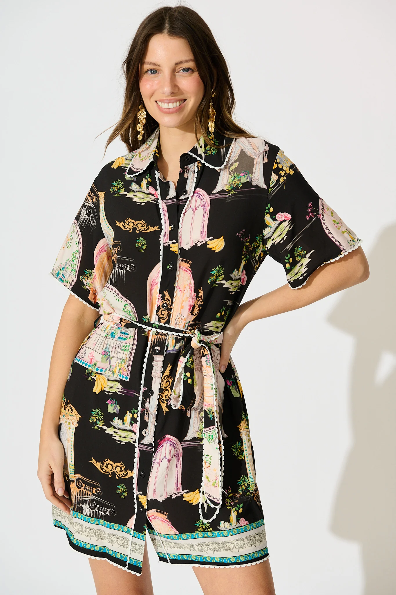 Orsa Shirt Dress In Black Multi Print - Image 2