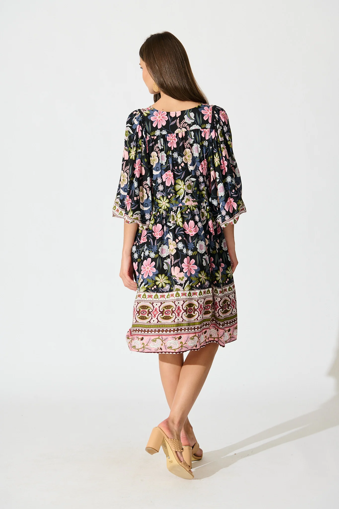 Otra Smock Dress in Black Multi Floral Print - Image 4