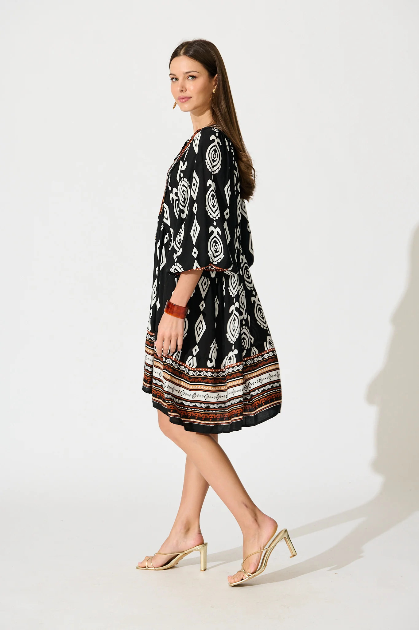 Otra Smock Dress in Black with Multi Boho Print - Image 3
