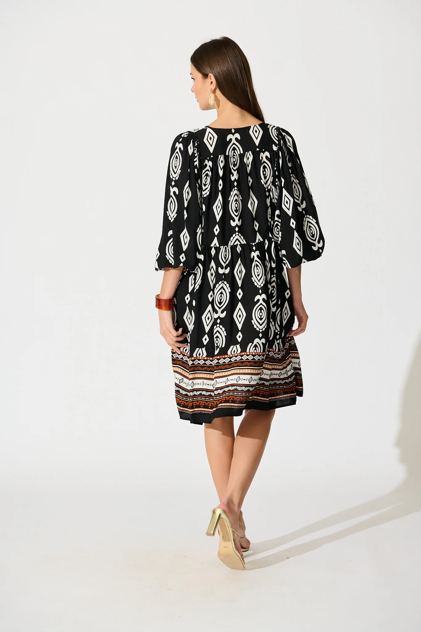 Otra Smock Dress in Black with Multi Boho Print - Image 4