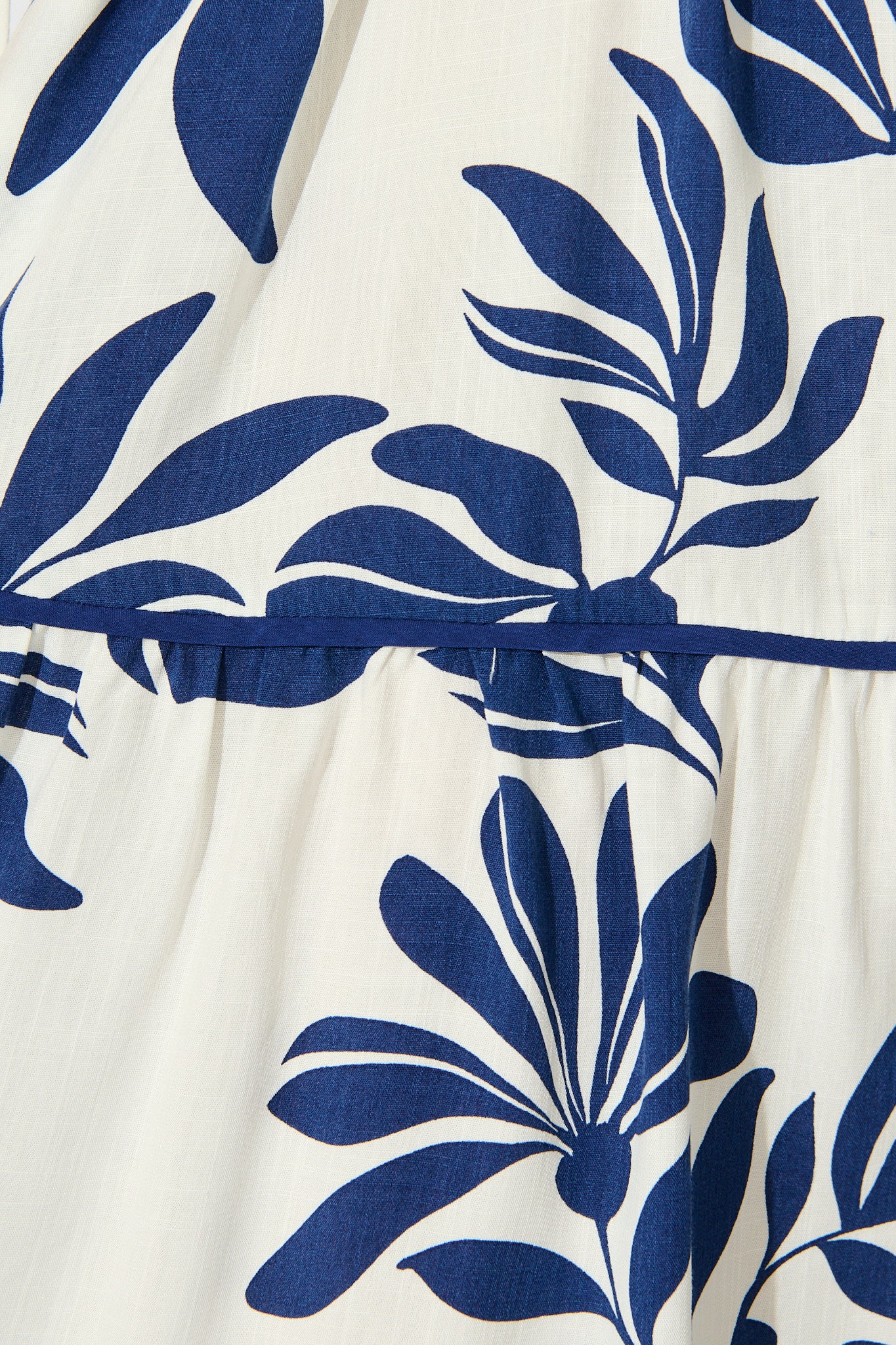 Ottilie Dress in White with Navy Leaf Linen Blend - Image 6