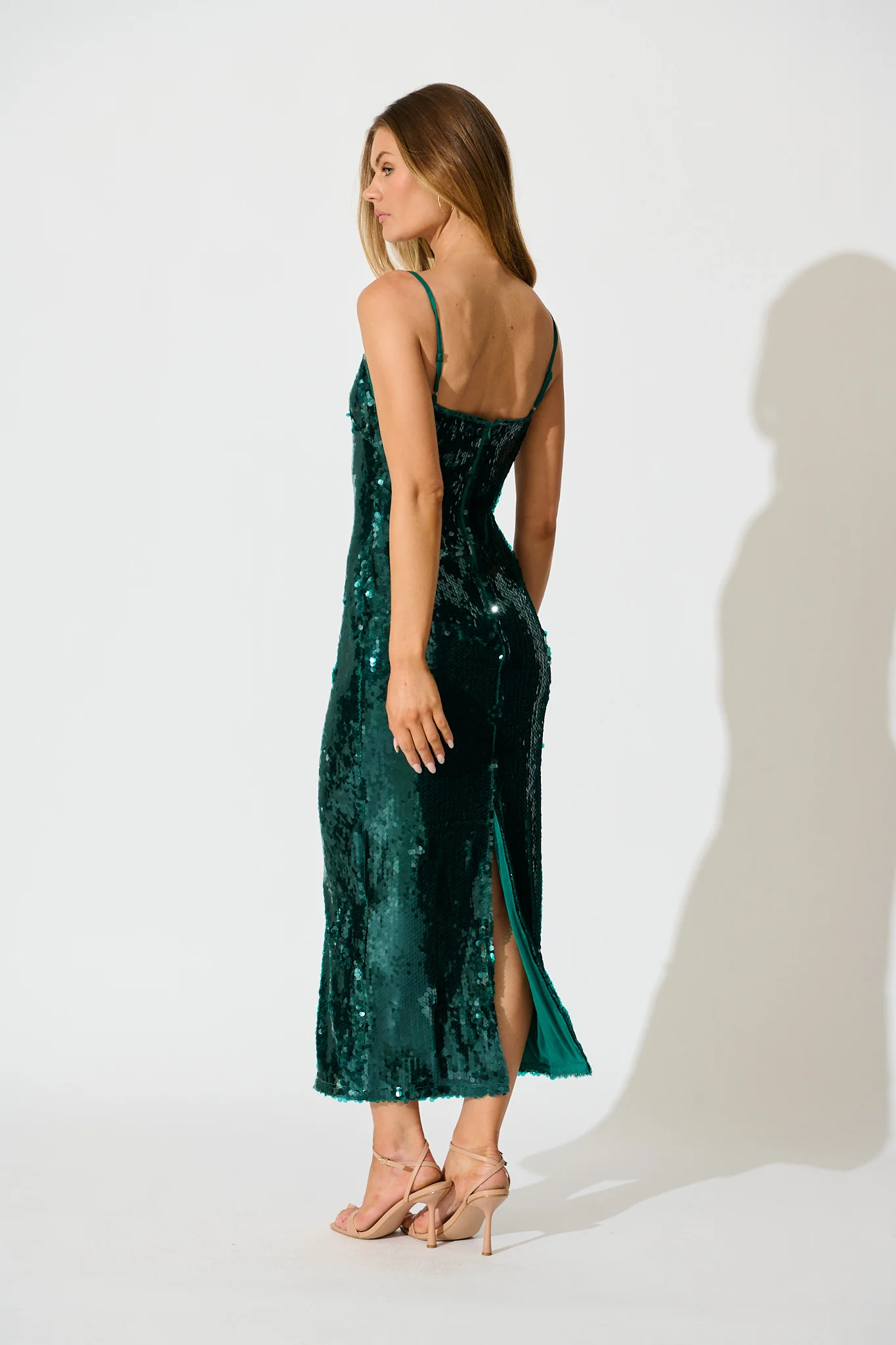 Out Till Dawn Midi Dress in Emerald Sequin - Image 8